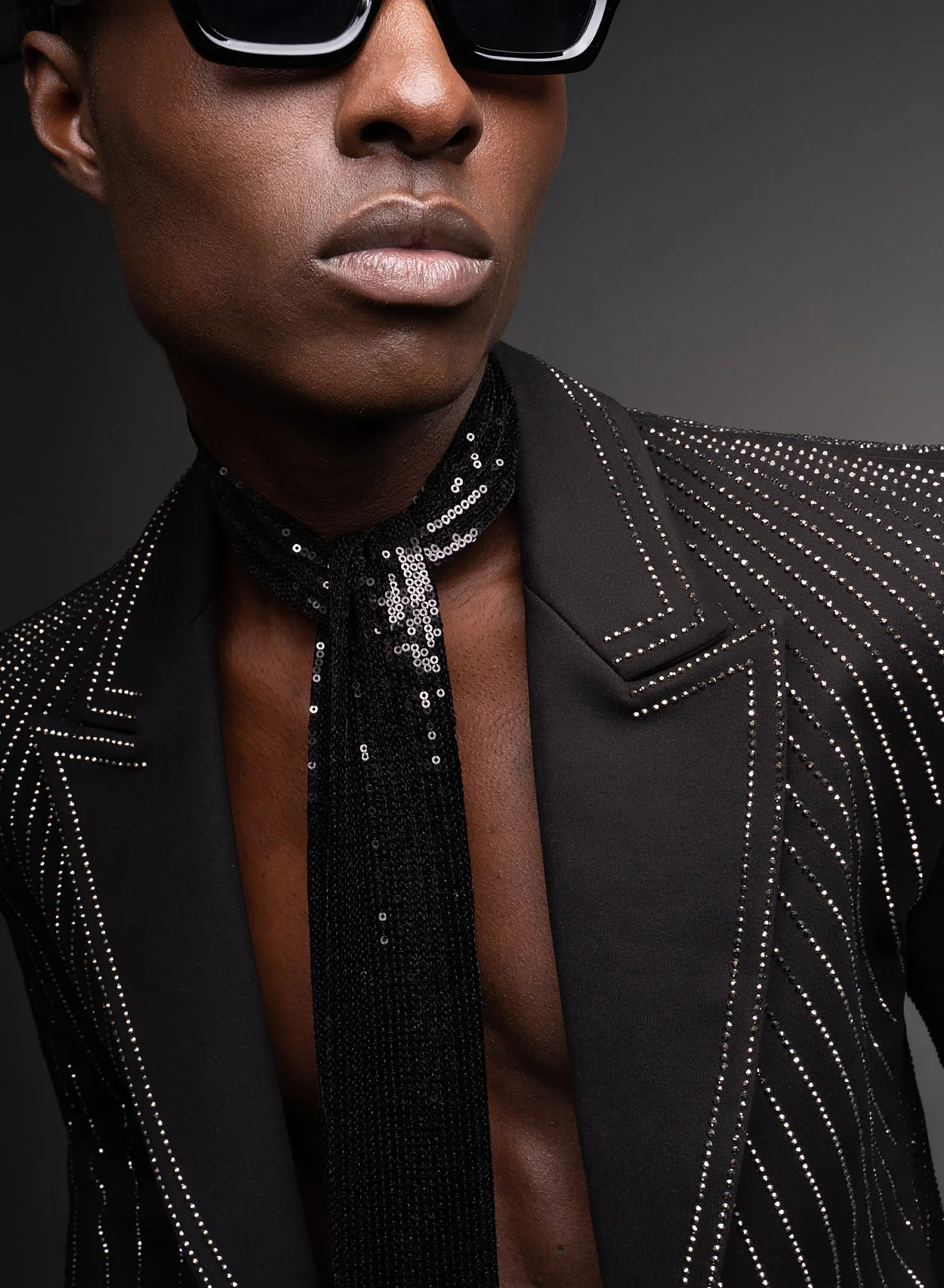 Black Sequin Tassel Scarf - Image 4