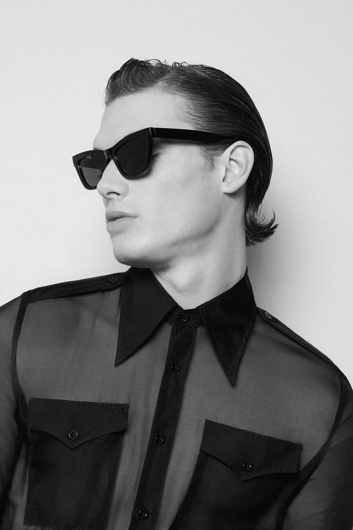 Black Silk Chiffon Button Down Shirt - Image 2