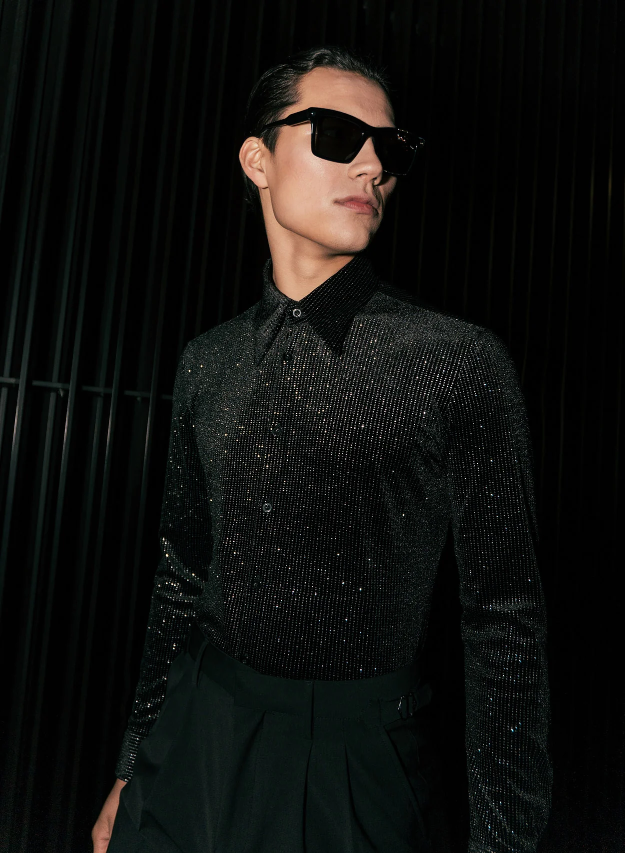 Black Silver Micro Polka Dot Velvet Shirt - Image 3