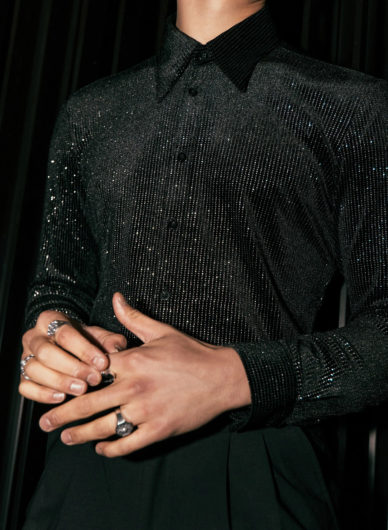Black Silver Micro Polka Dot Velvet Shirt - Image 4