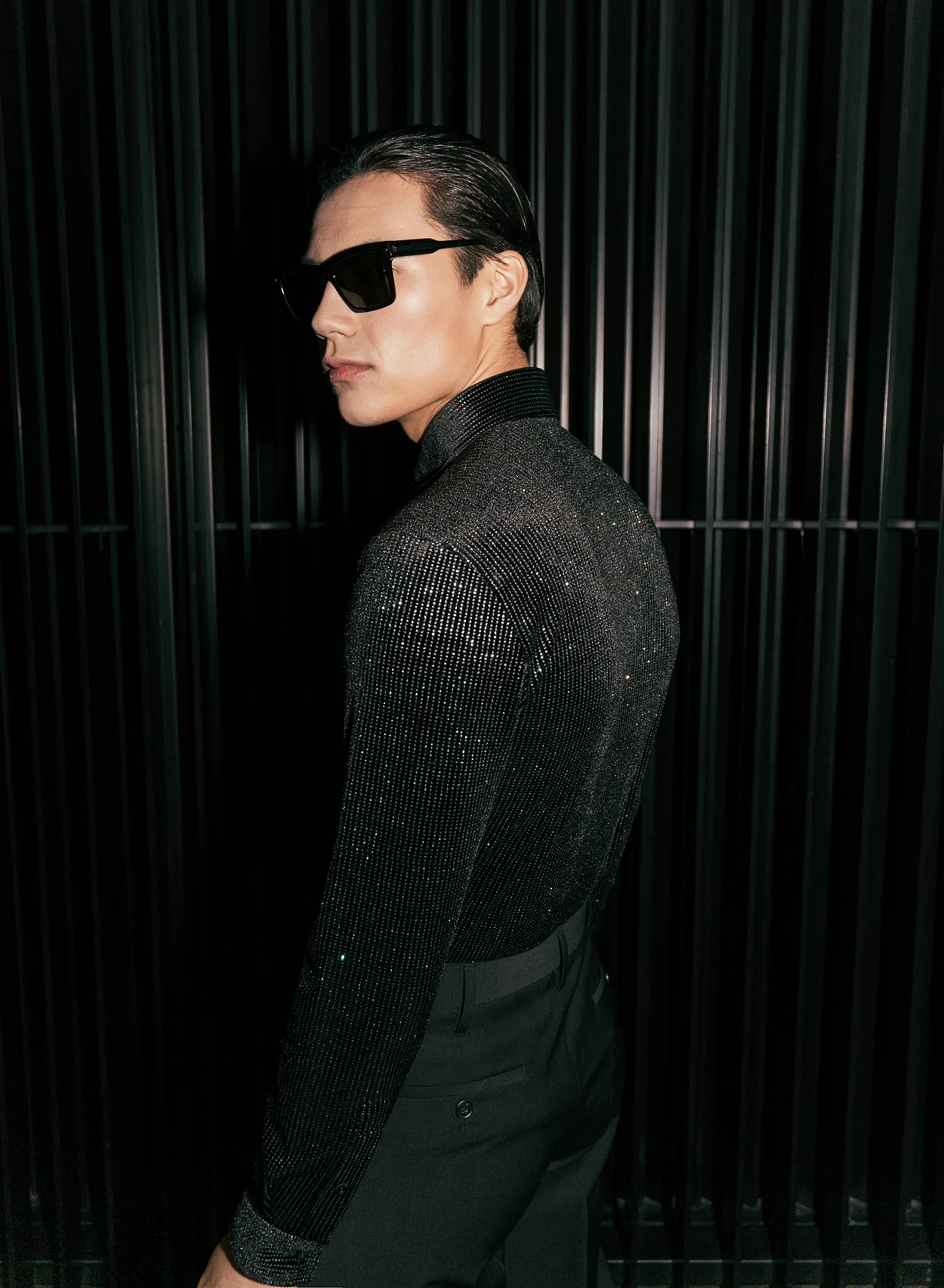 Black Silver Micro Polka Dot Velvet Shirt - Image 6