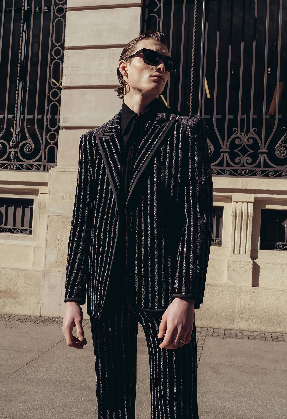 Black Velvet Silver Stripe Blazer - Image 6