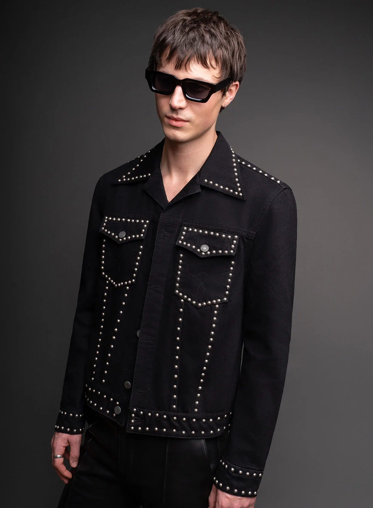 Black Studded Denim Jacket - Image 2