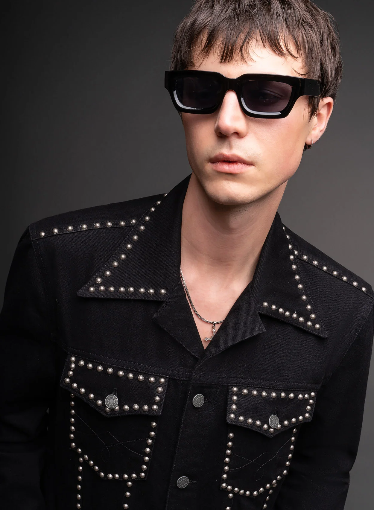 Black Studded Denim Jacket - Image 3
