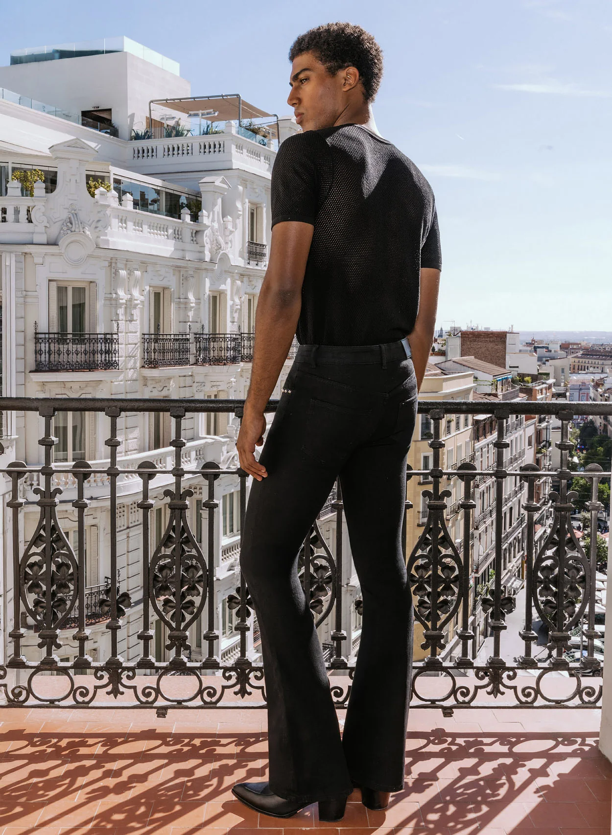 Black Studded Pocket Trim Denim Flare - Image 2