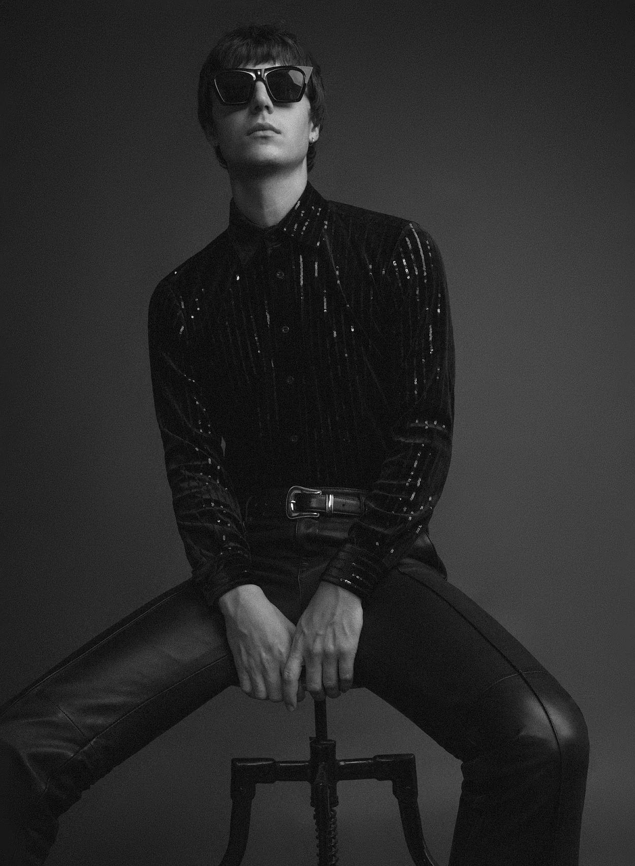 Black Velvet Sequin Pinstripe Shirt - Image 3