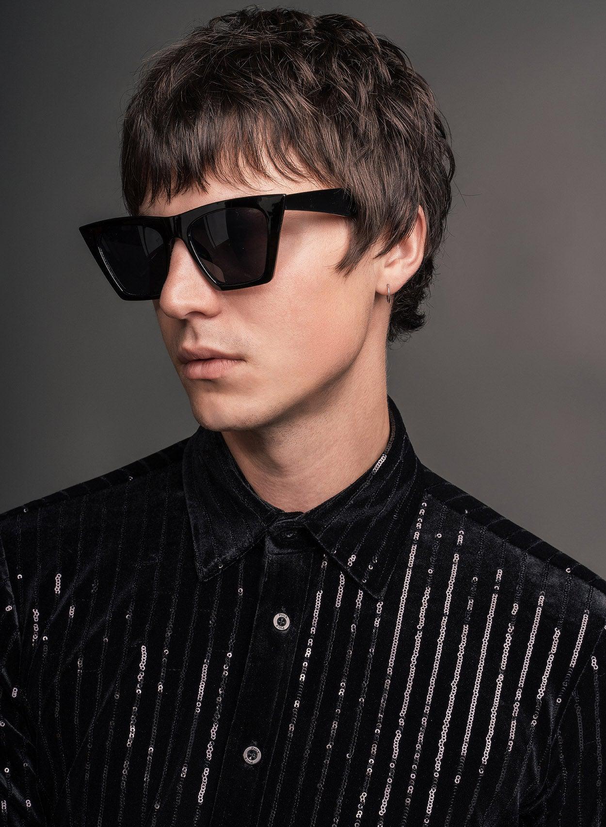 Black Velvet Sequin Pinstripe Shirt - Image 4
