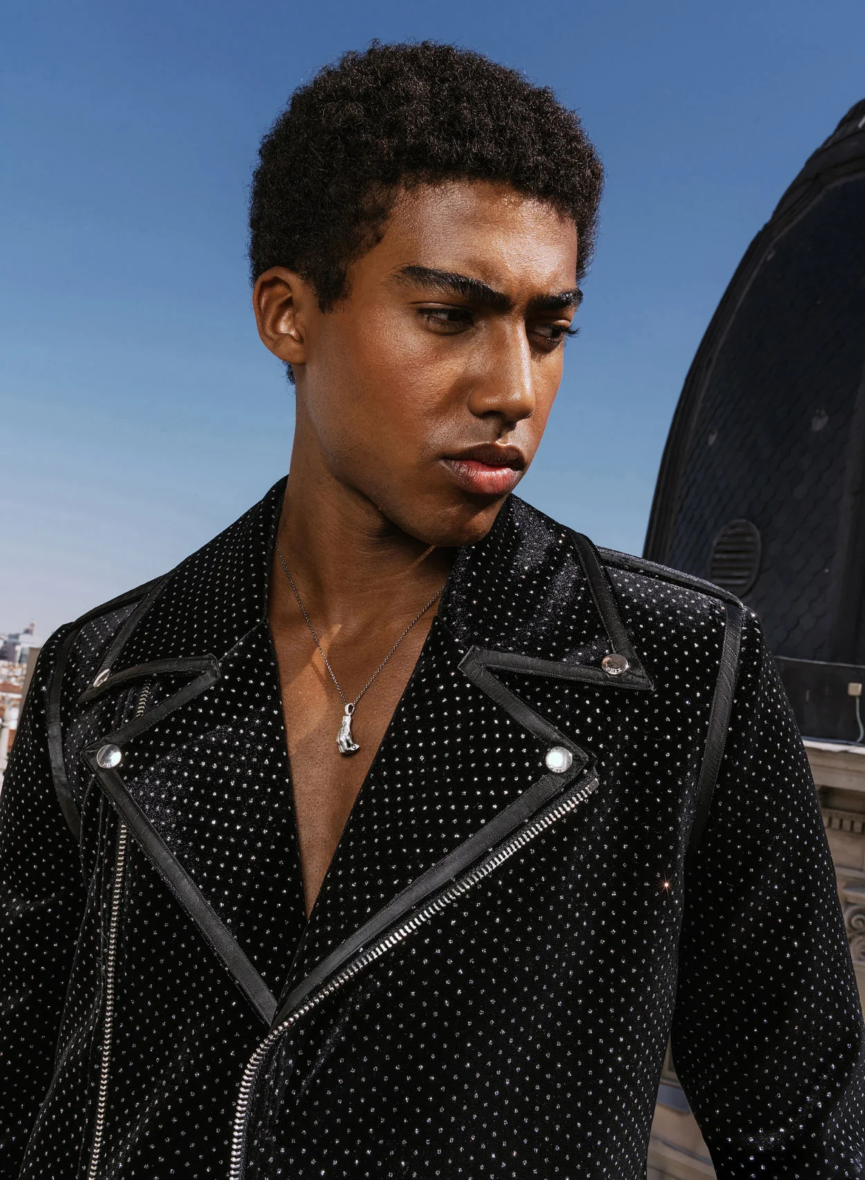 Black Velvet Silver Dot Biker Jacket - Image 2