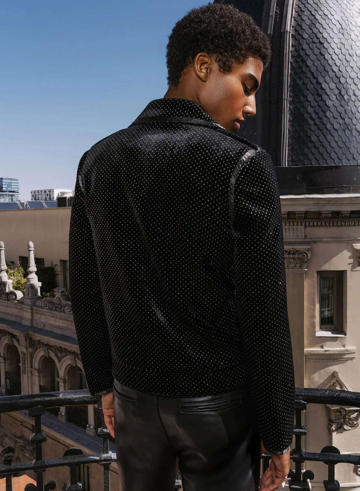 Black Velvet Silver Dot Biker Jacket - Image 4