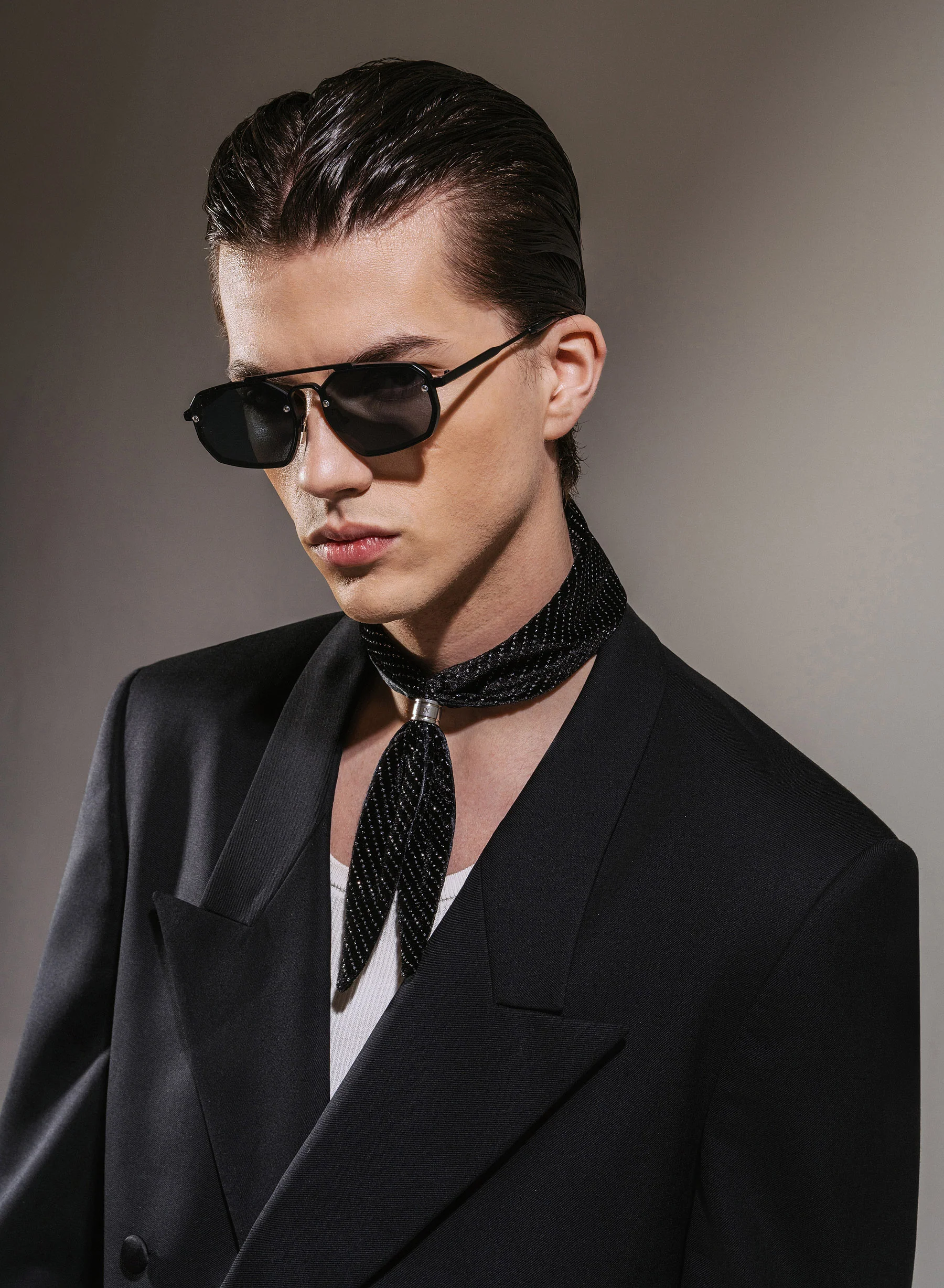 Black Silver Micro Dot Velvet Neck Scarf - Image 2