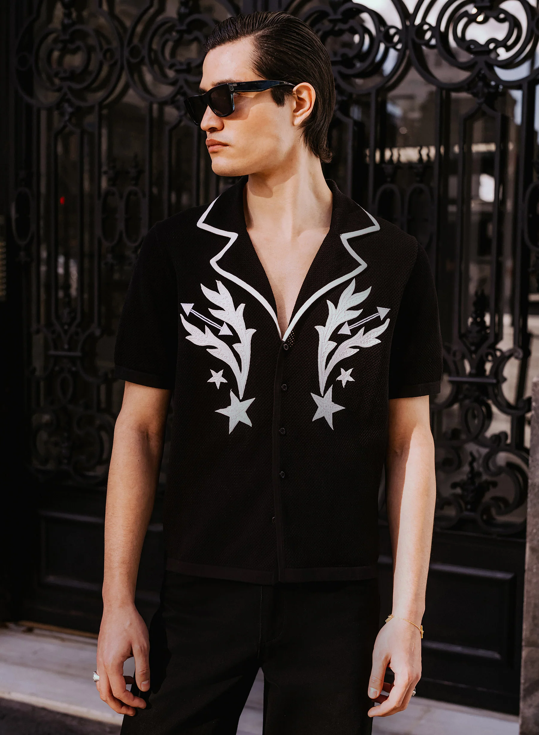 Black Embroidered Western Short Sleeve Shirt - Image 4