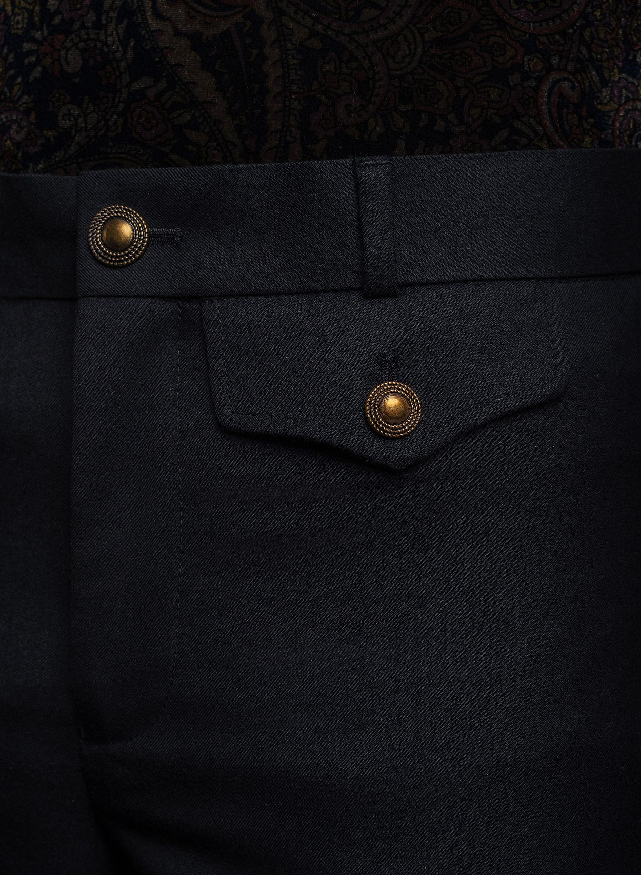 Black Wool Gold Button Flare Trouser - Image 5
