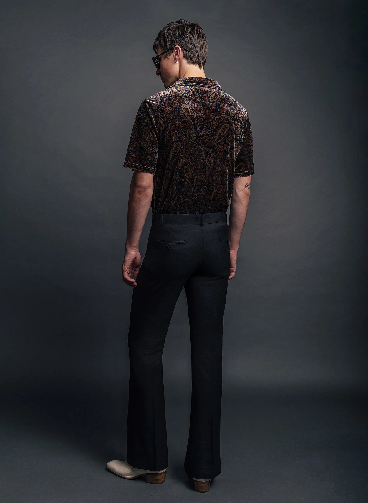 Black Wool Gold Button Flare Trouser - Image 6