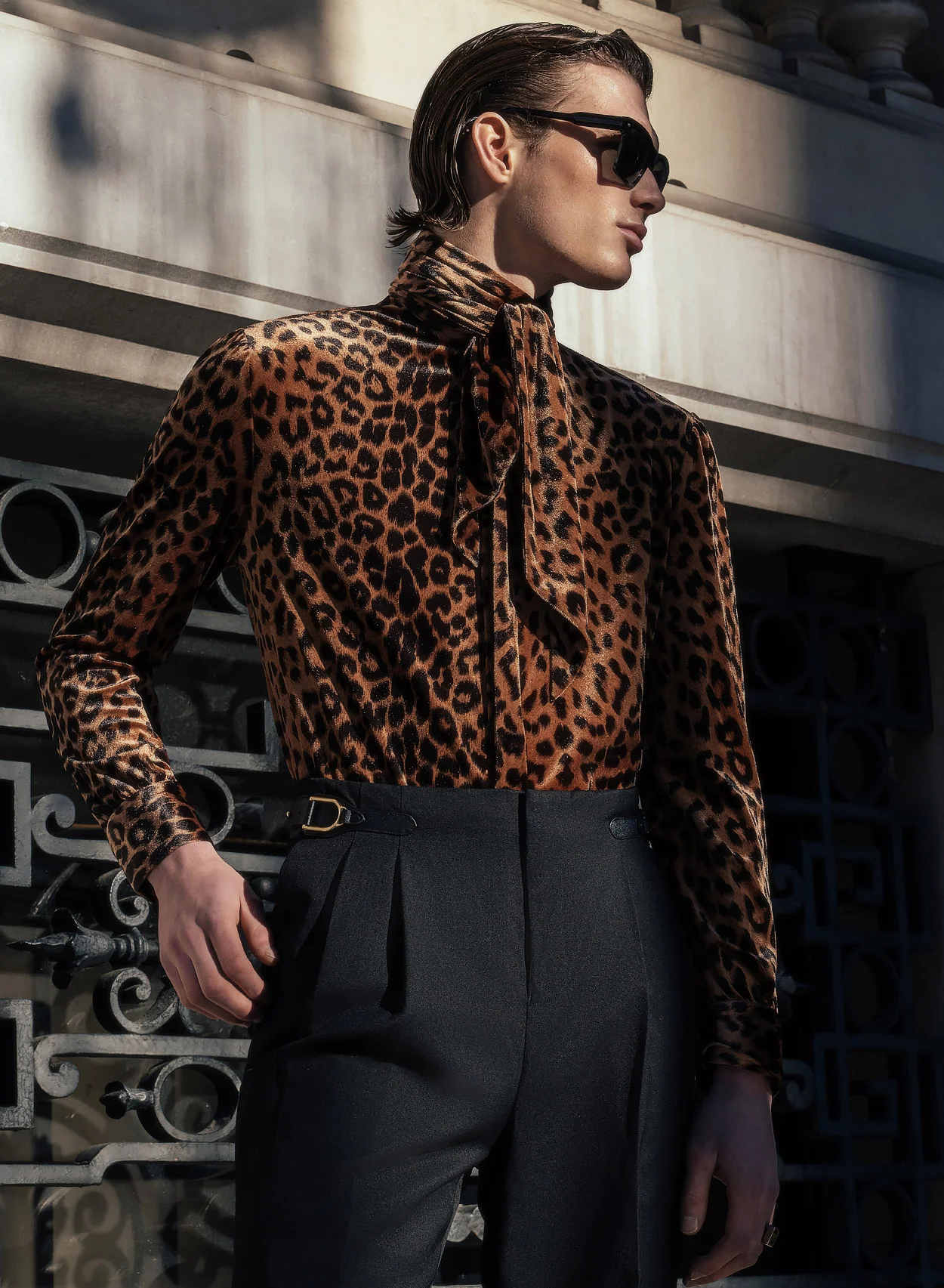 Black Wool Leather Side Buckle Wide Leg Flare Trouser - Image 3