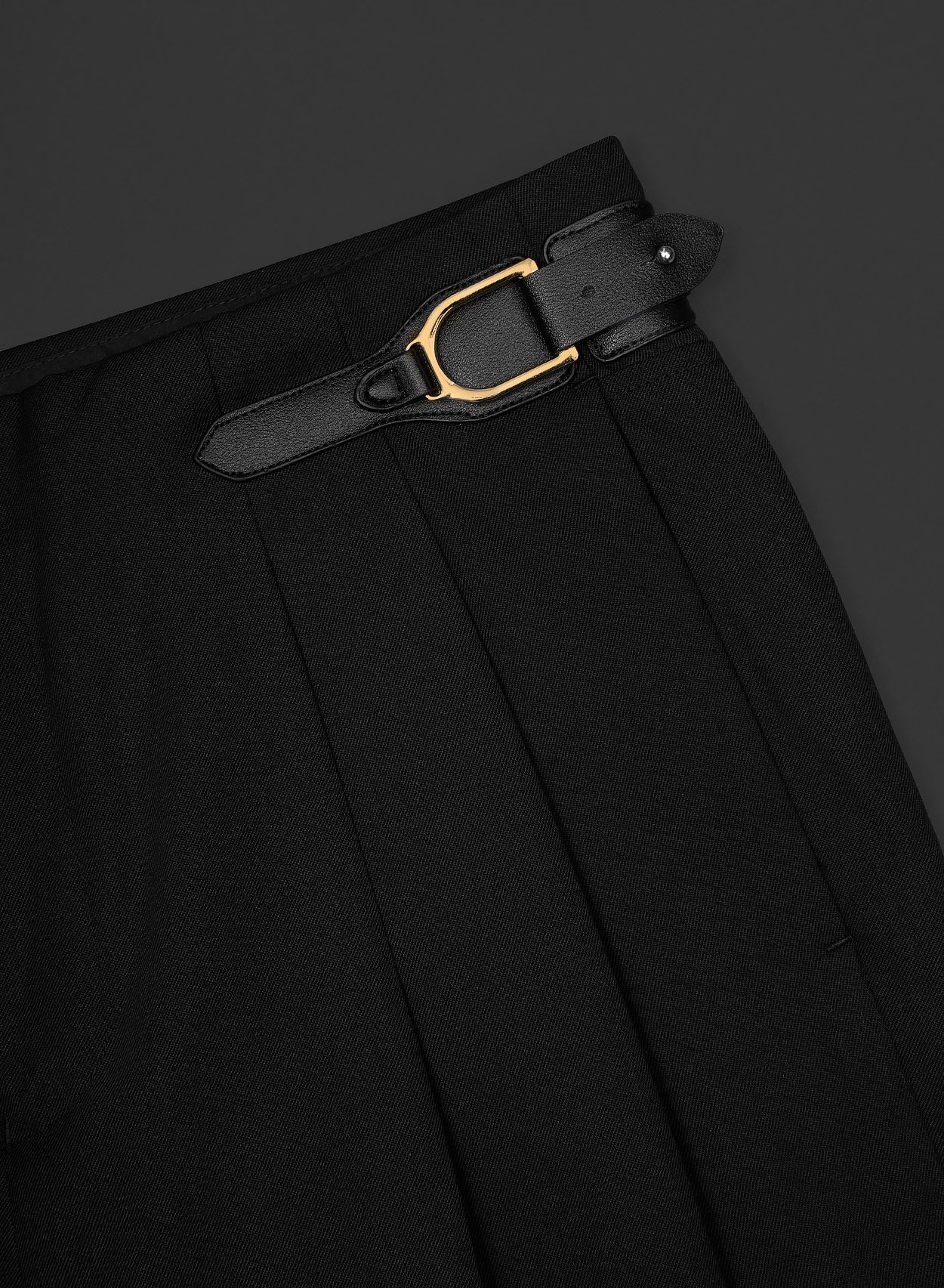 Black Wool Leather Side Buckle Wide Leg Flare Trouser - Image 4