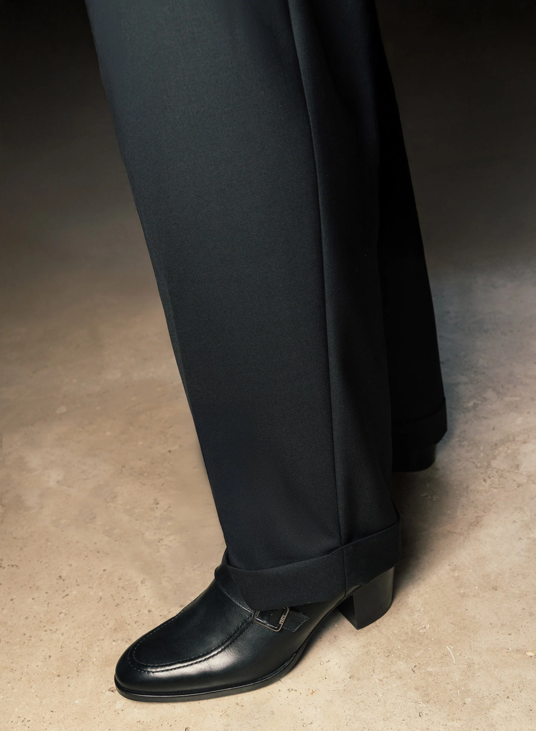 Black Wool Tapered Turn-Up Barrel Trousers - Image 6