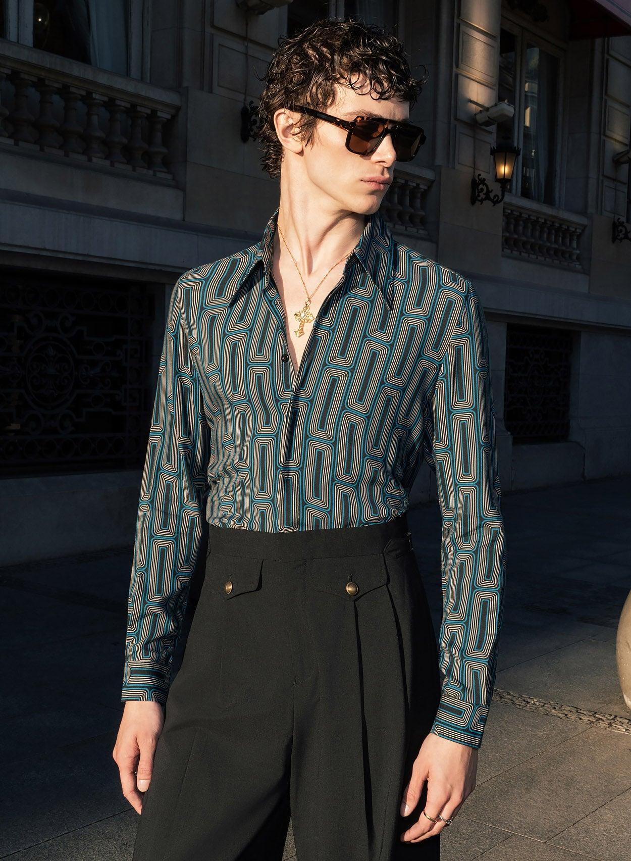 Blue 70's Geometric Viscose Shirt - Image 3
