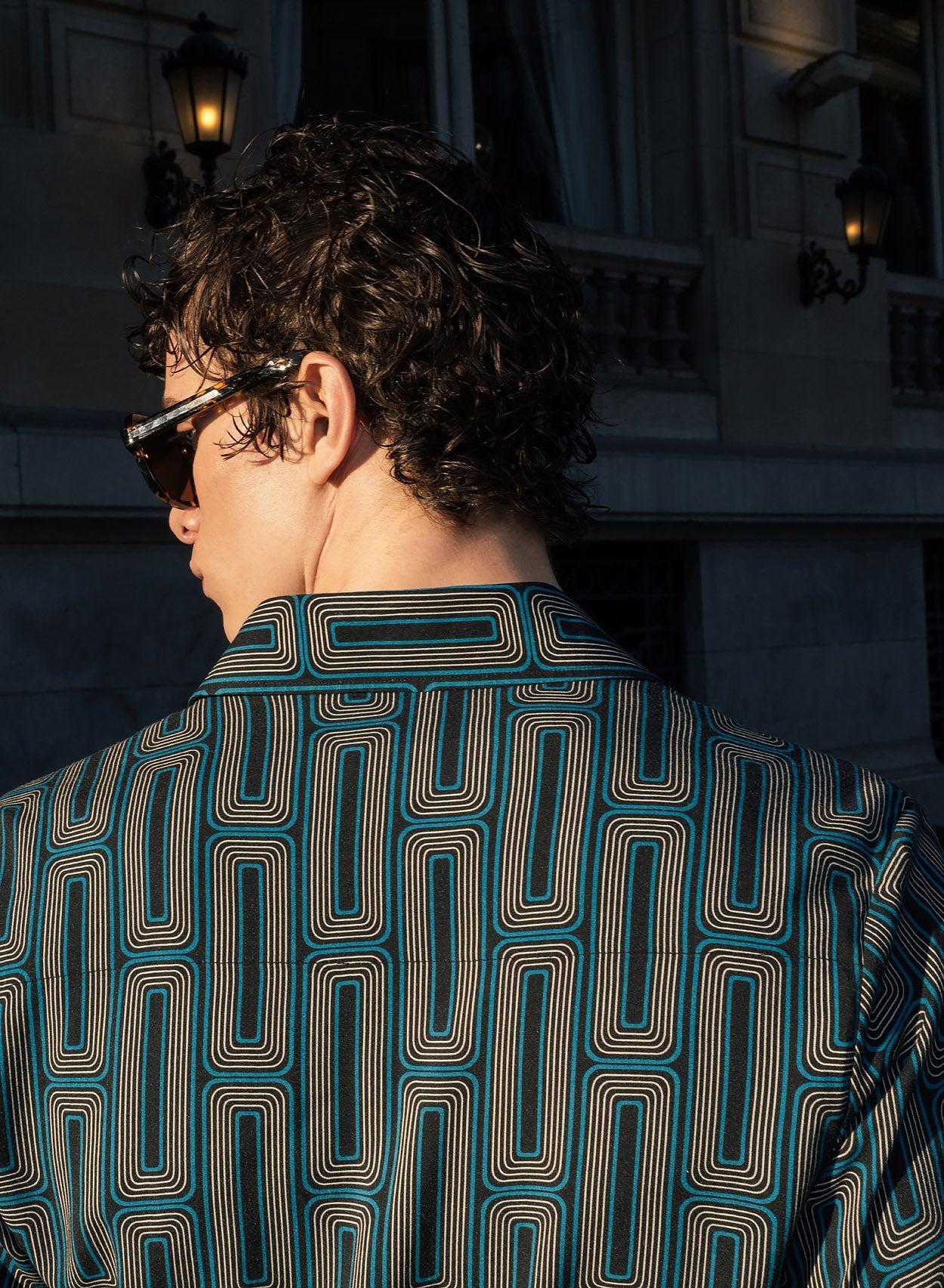 Blue 70's Geometric Viscose Shirt - Image 5