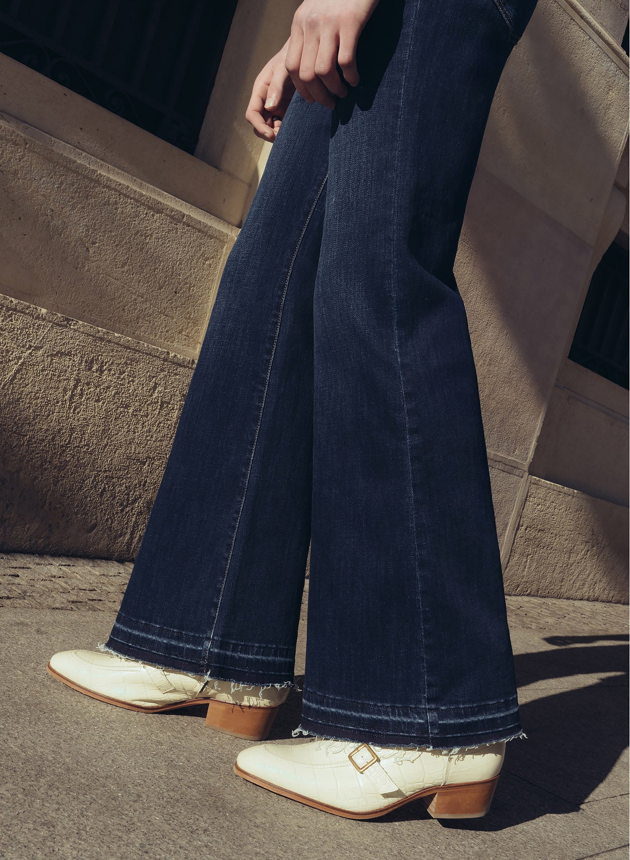 Blue Indigo Denim Distressed Effect Flare Jeans - Image 2
