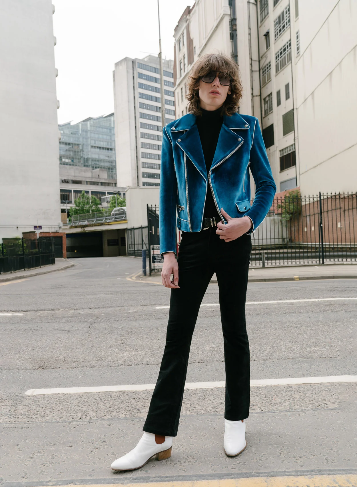 Blue Velvet Piped Biker Jacket - Image 3