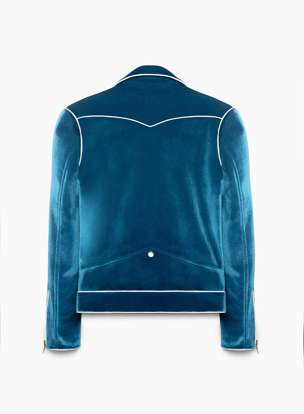 Blue Velvet Piped Biker Jacket - Image 5