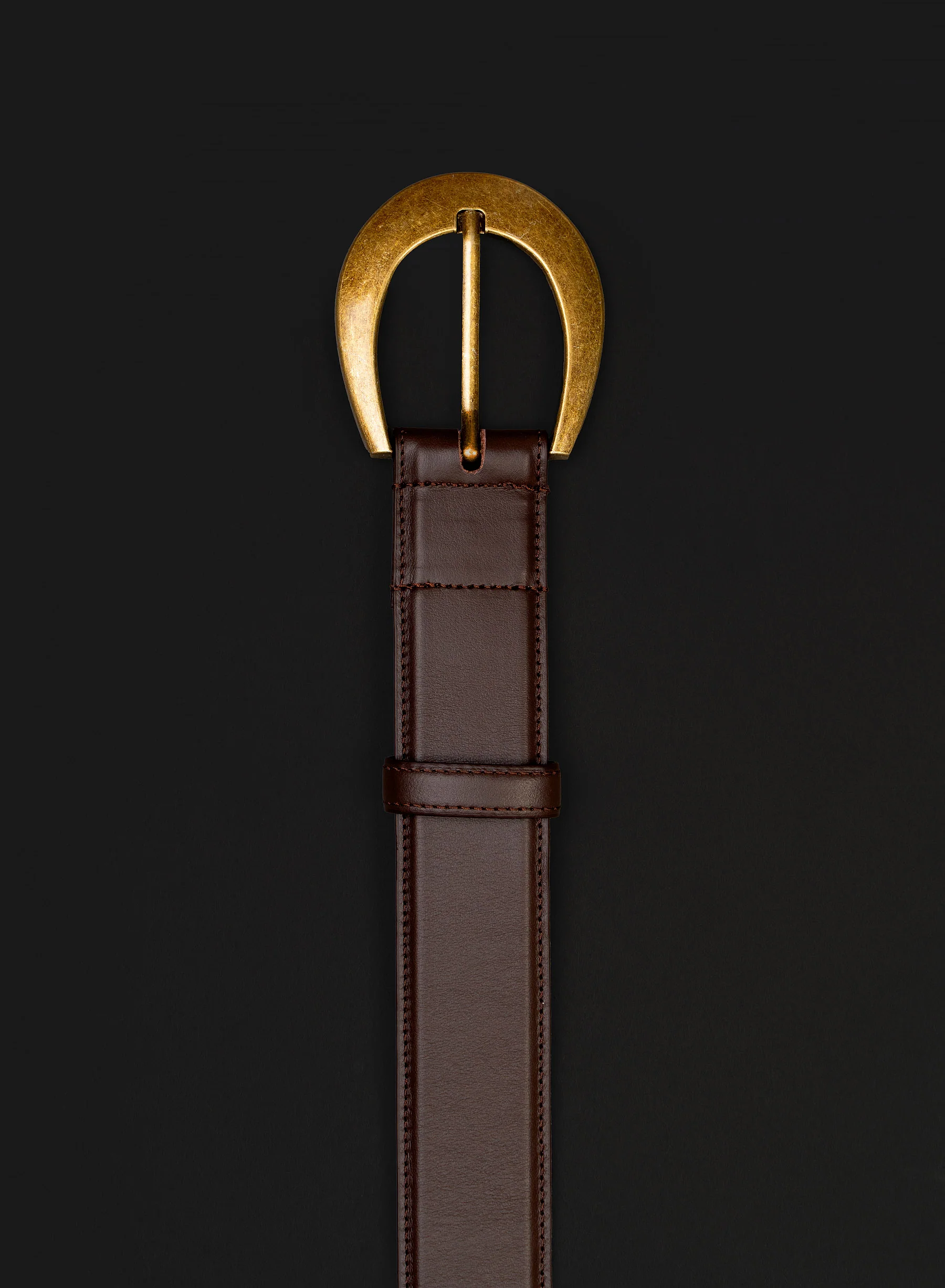 Brown Crescent Silver Buckle Leather Belt - Image 4