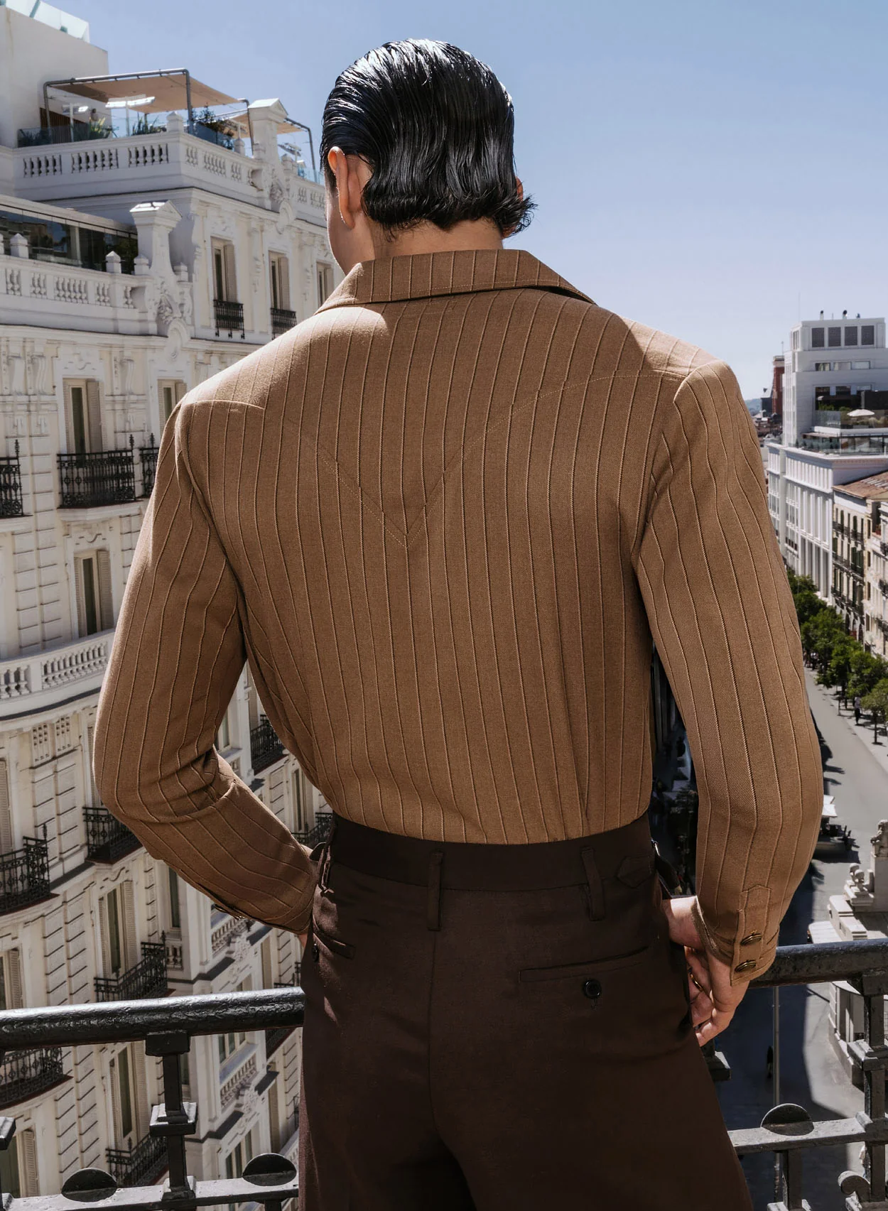 Brown Double Breasted Pinstripe Shirt - Image 3