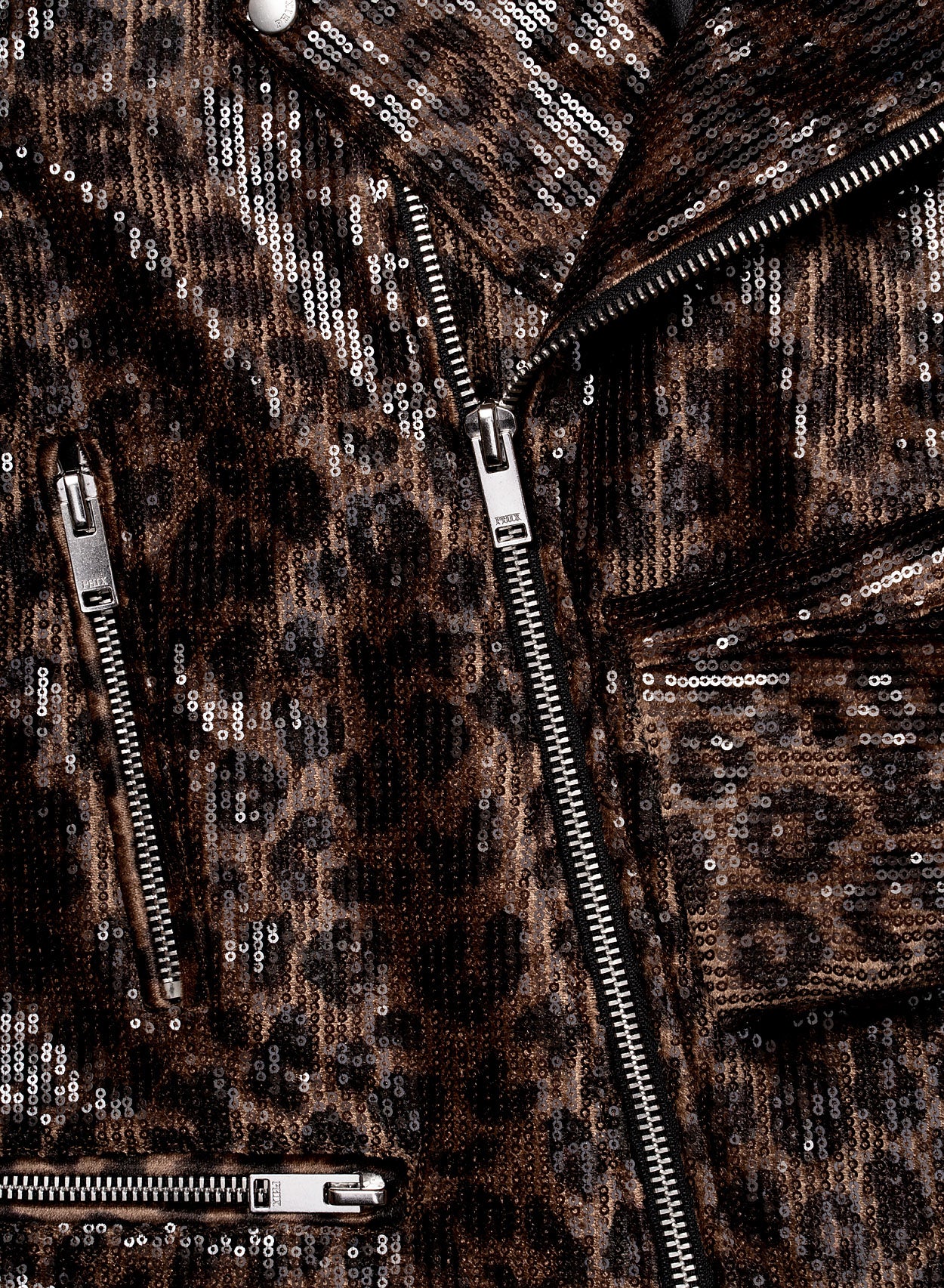Brown Leopard Print Sequin Biker Jacket - Image 5