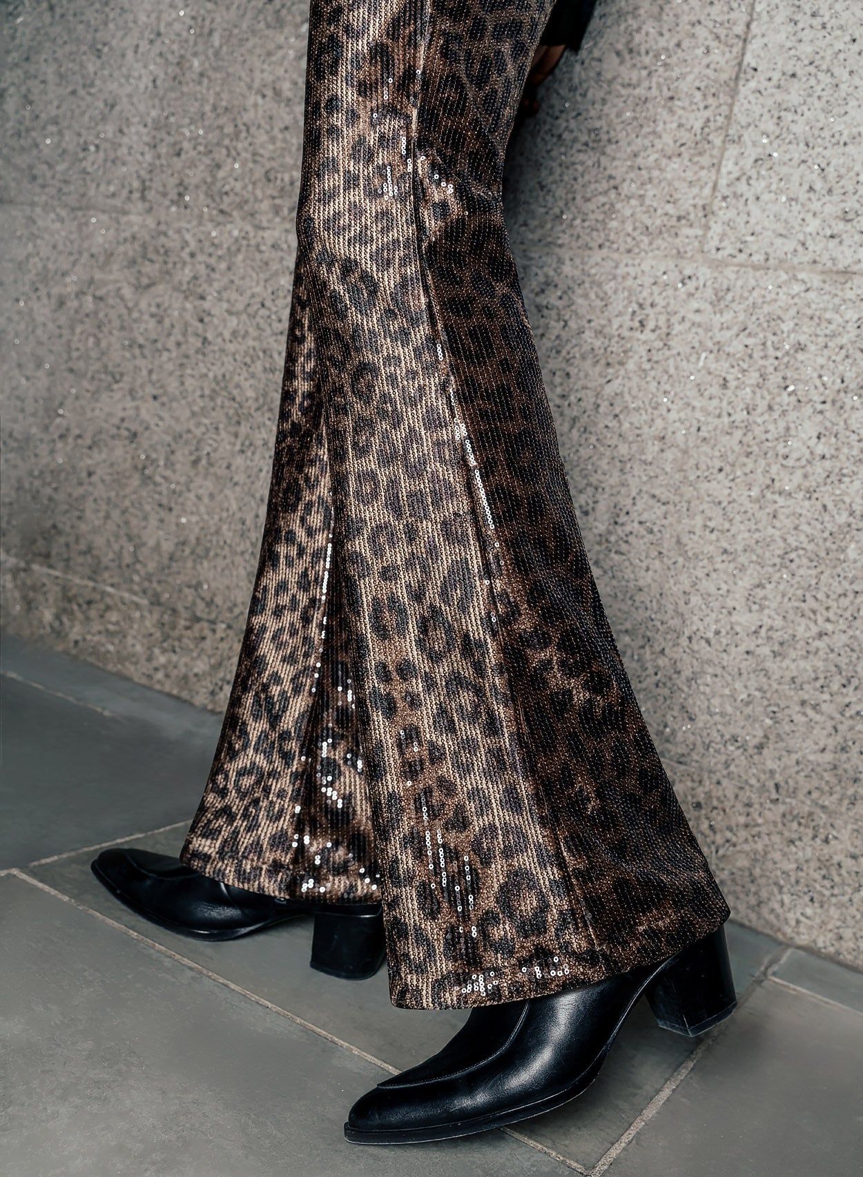 Brown Leopard Print Sequin Flares - Image 2