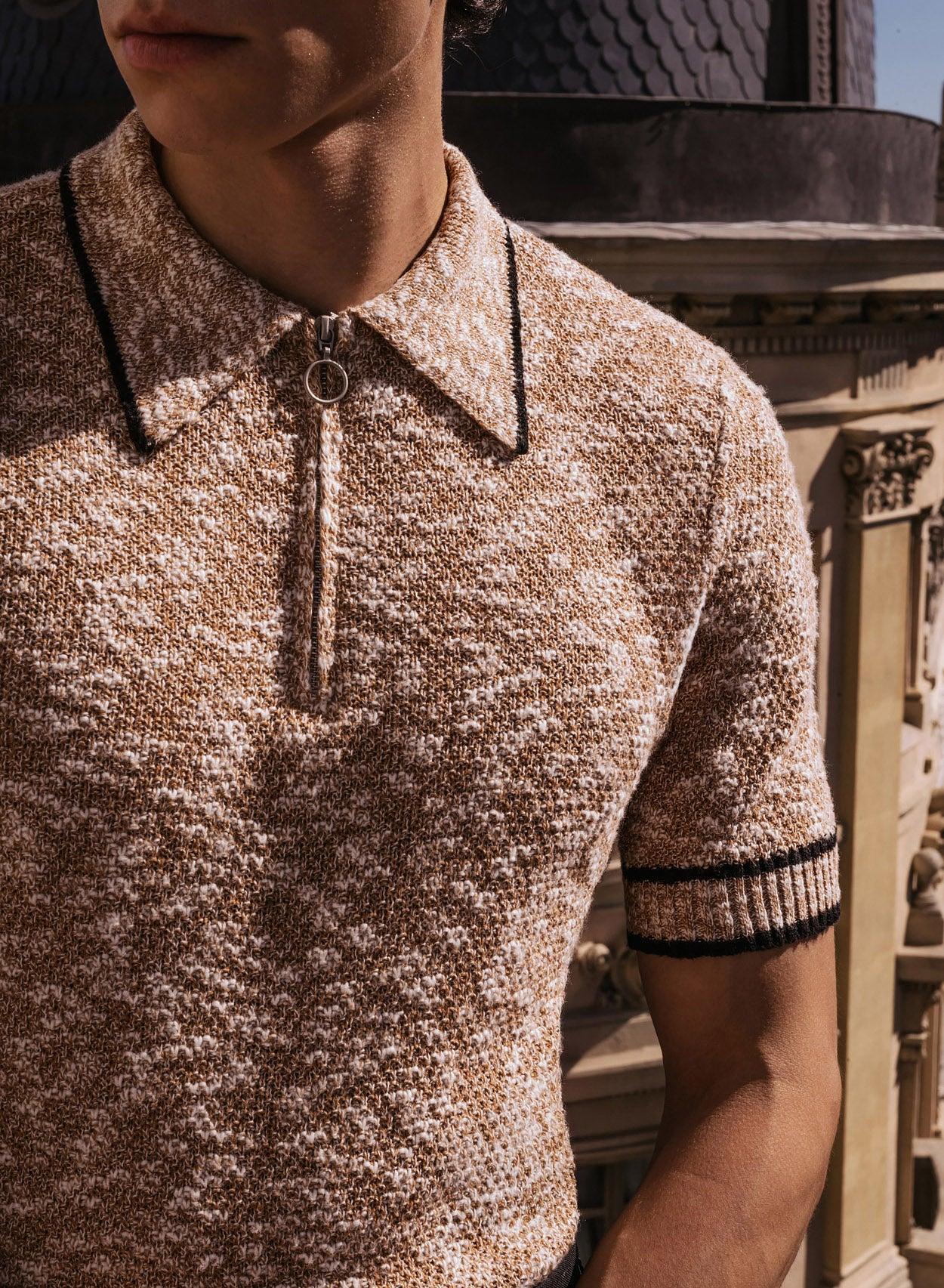 Brown Marl 70s Knitted Polo - Image 2