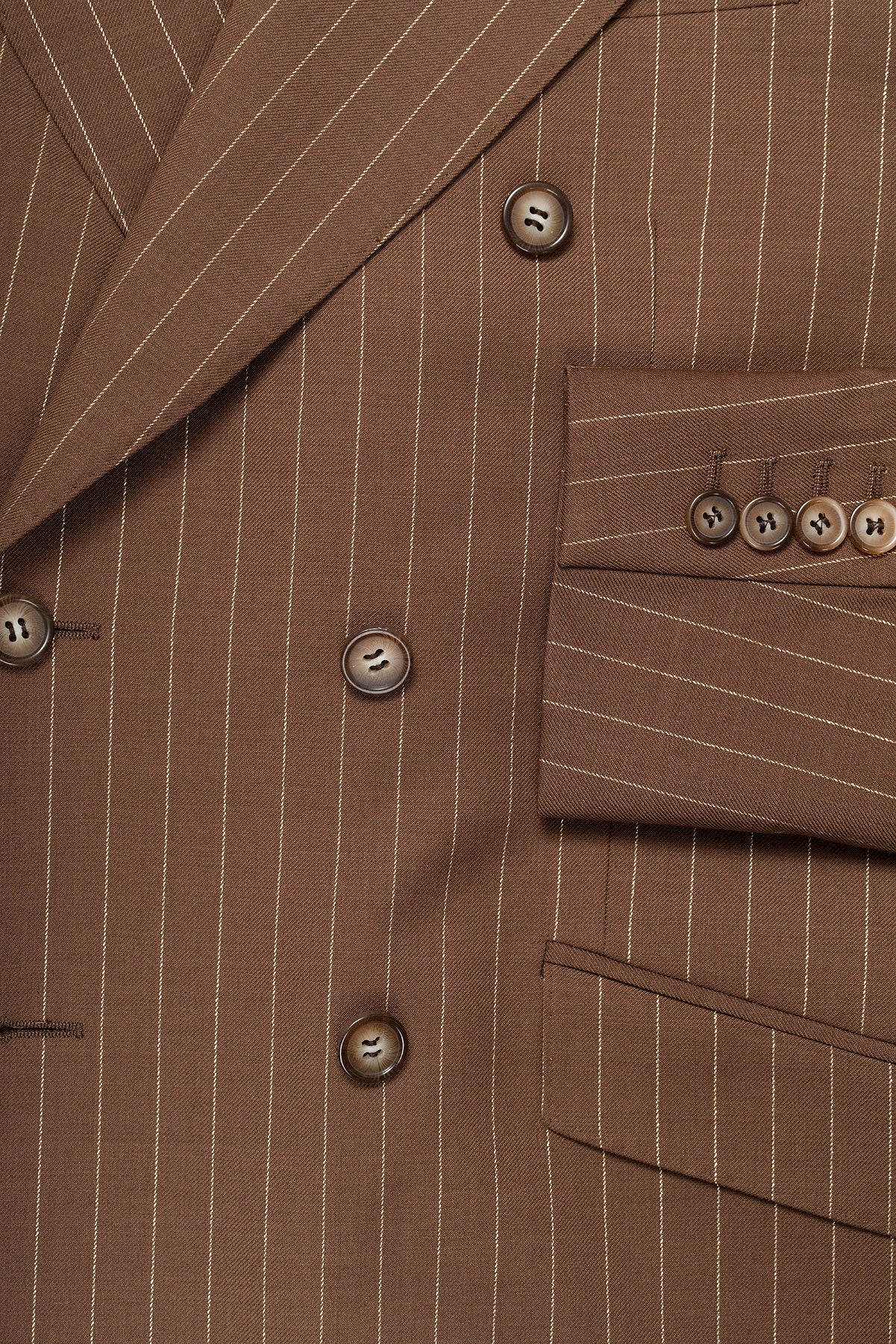 Brown Metallic Pinstripe Double Breasted Wool Blazer - Image 6
