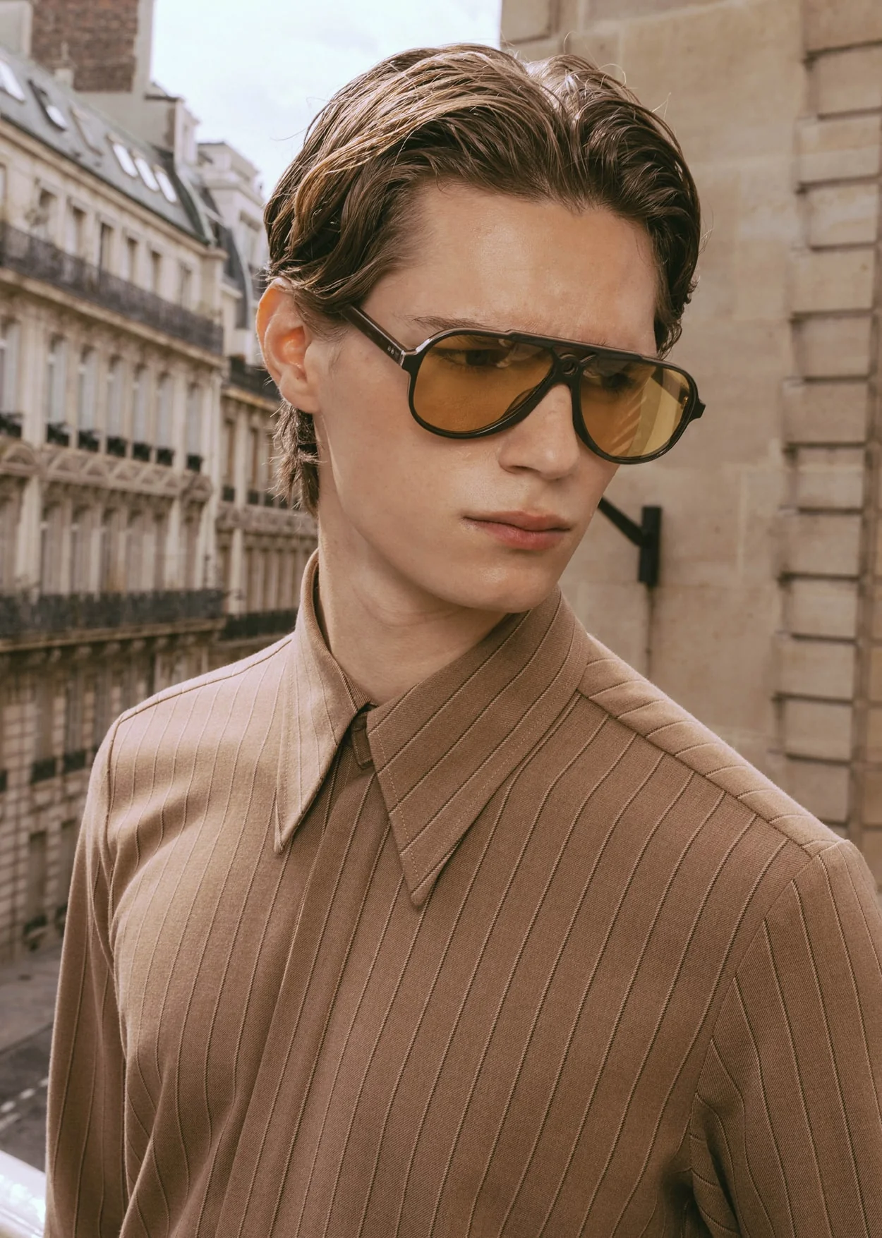 Brown Pinstripe Point Collar Shirt - Image 3