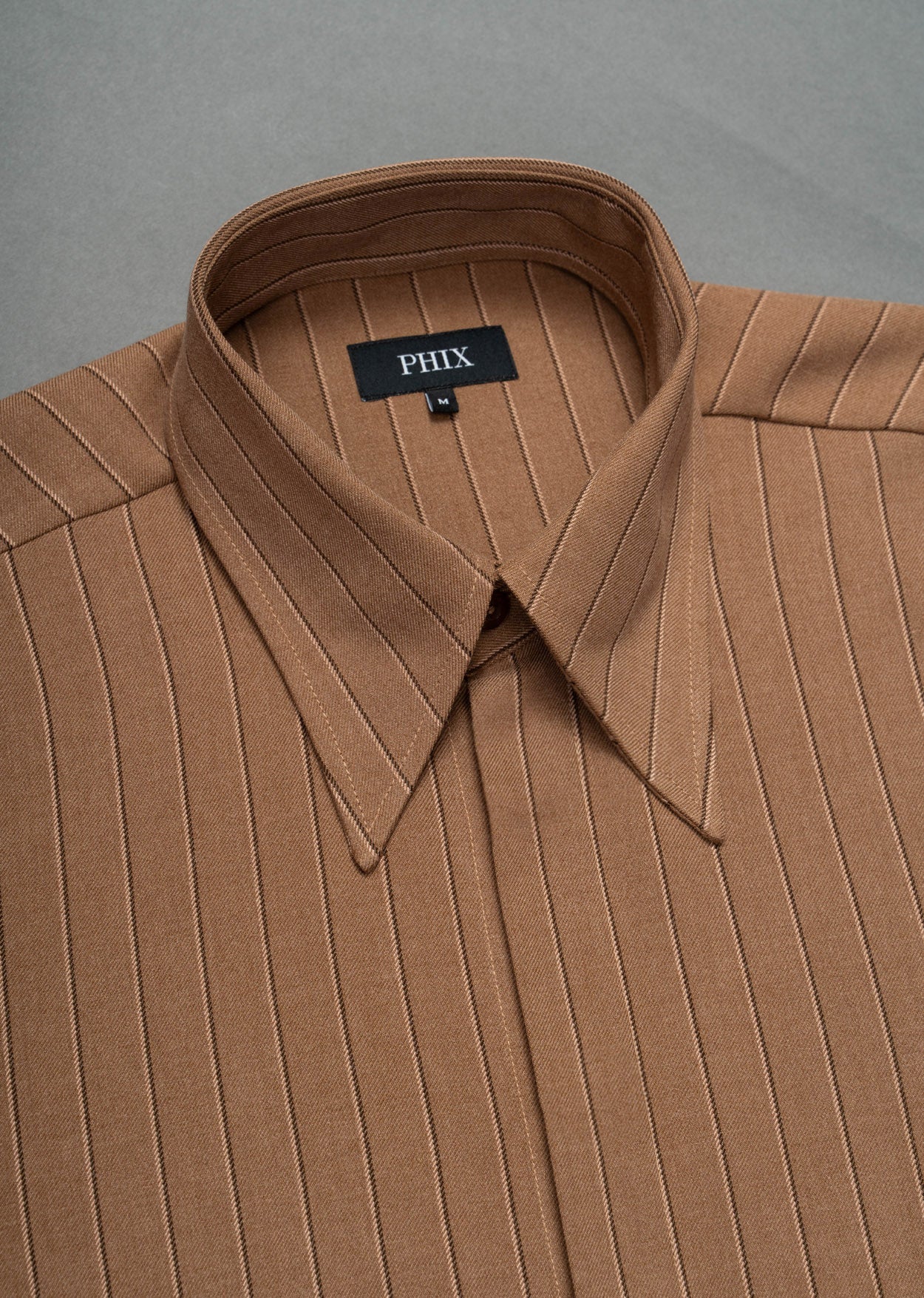 Brown Pinstripe Point Collar Shirt - Image 4