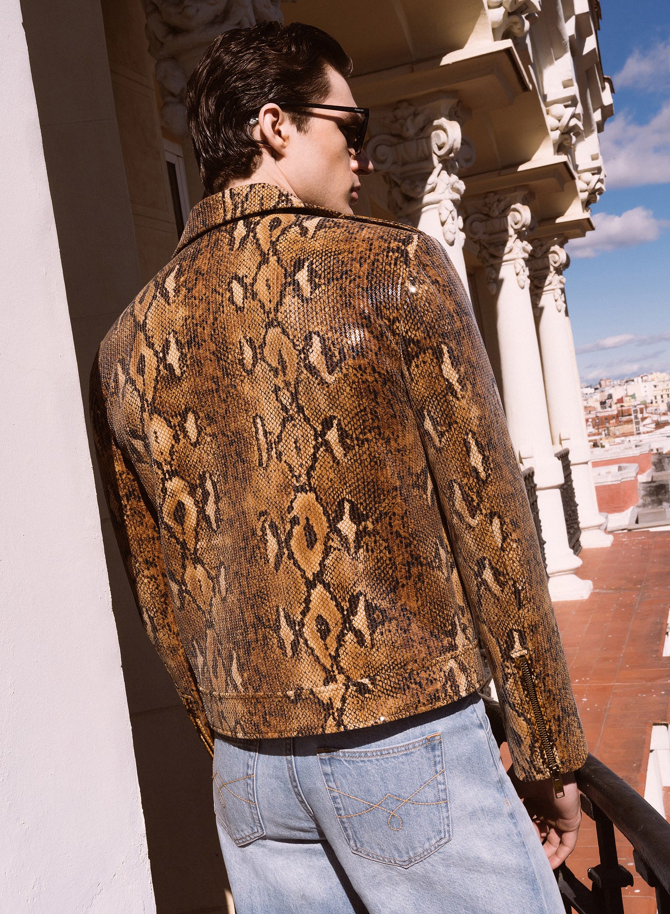 Brown Snake Effect Sequin Biker Jacket - Image 4