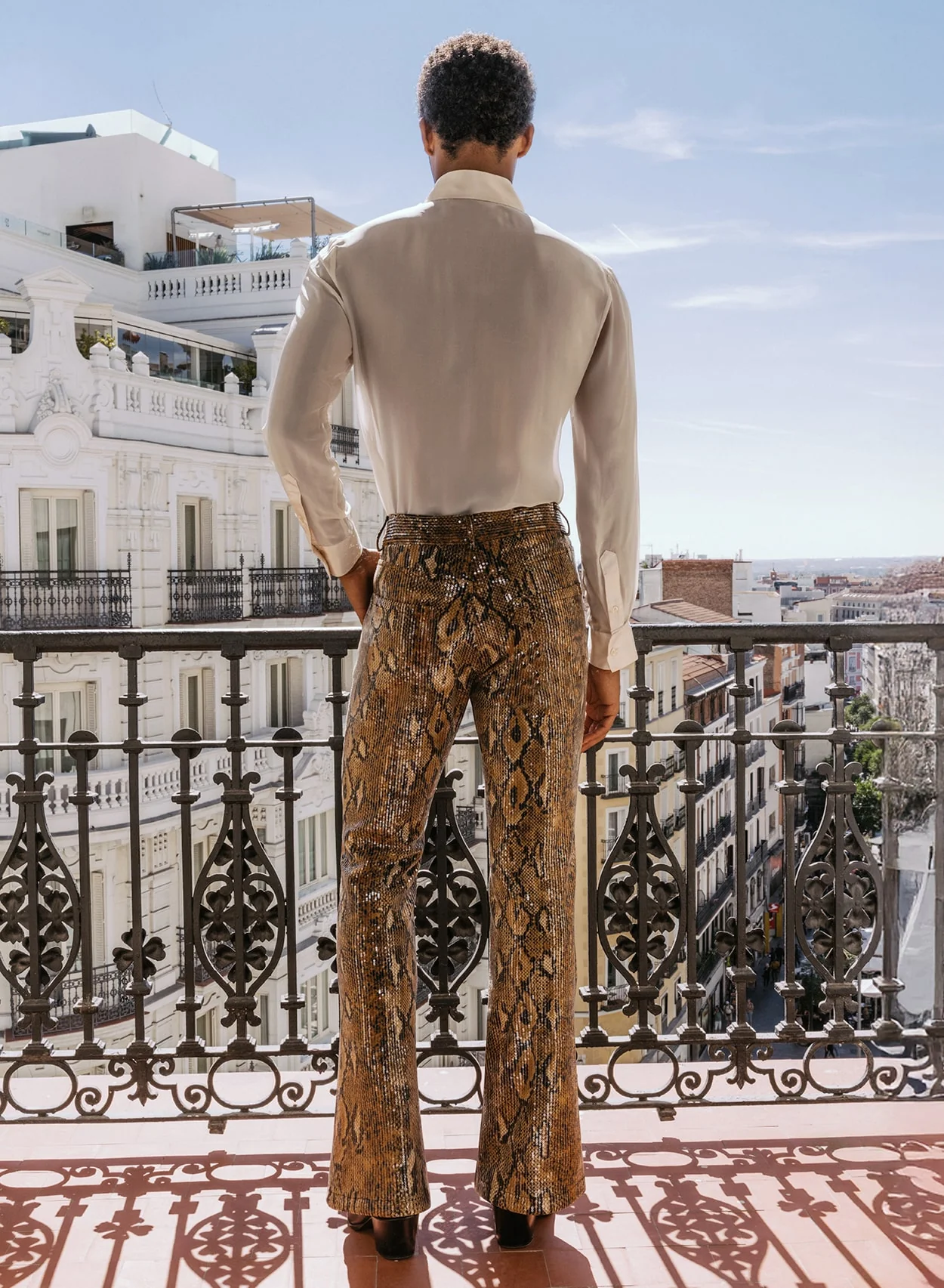 Brown Snake Effect Sequin Flare Trousers - Image 2