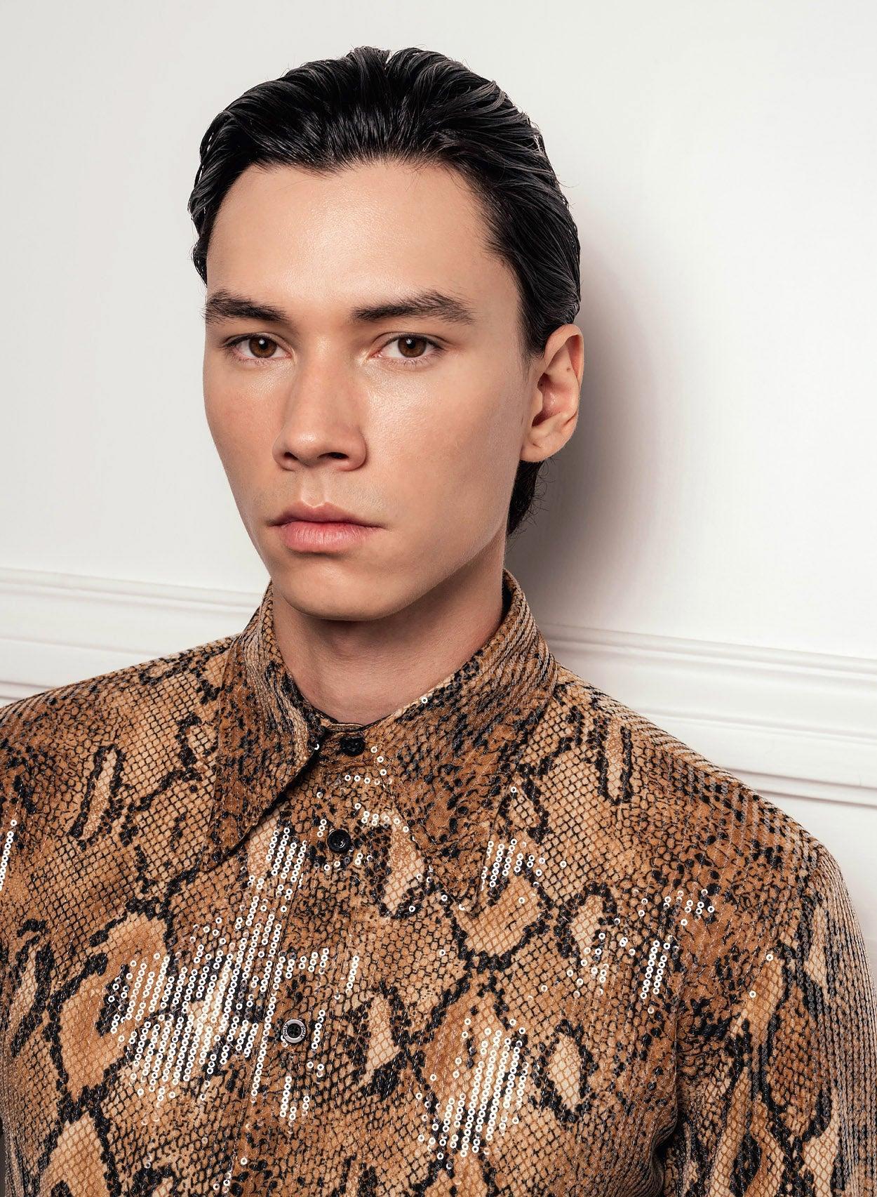 Brown Snake Effect Sequin Shirt - Image 3