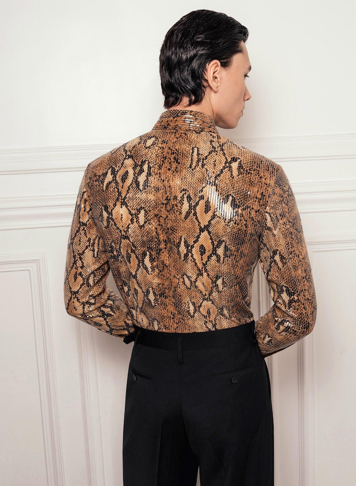 Brown Snake Effect Sequin Shirt - Image 5