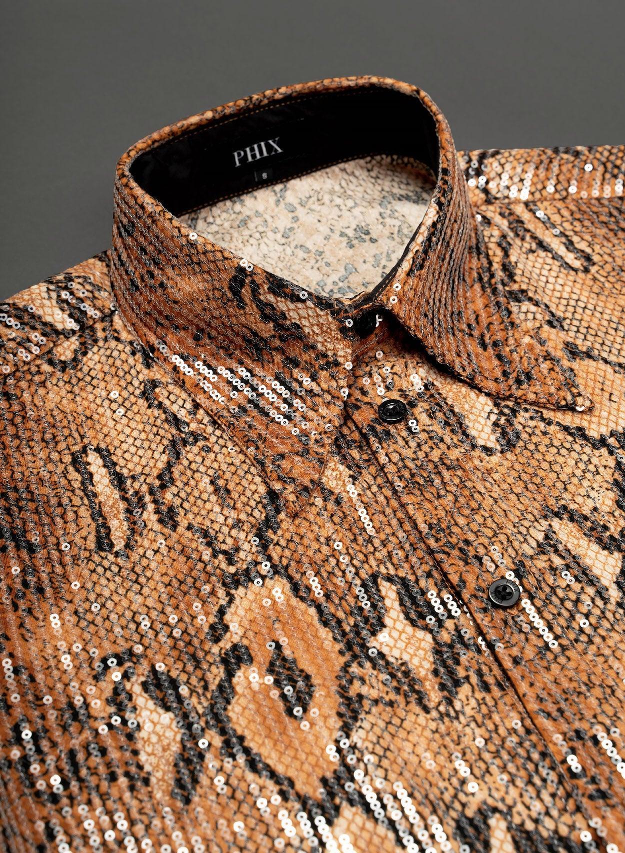 Brown Snake Effect Sequin Shirt - Image 6