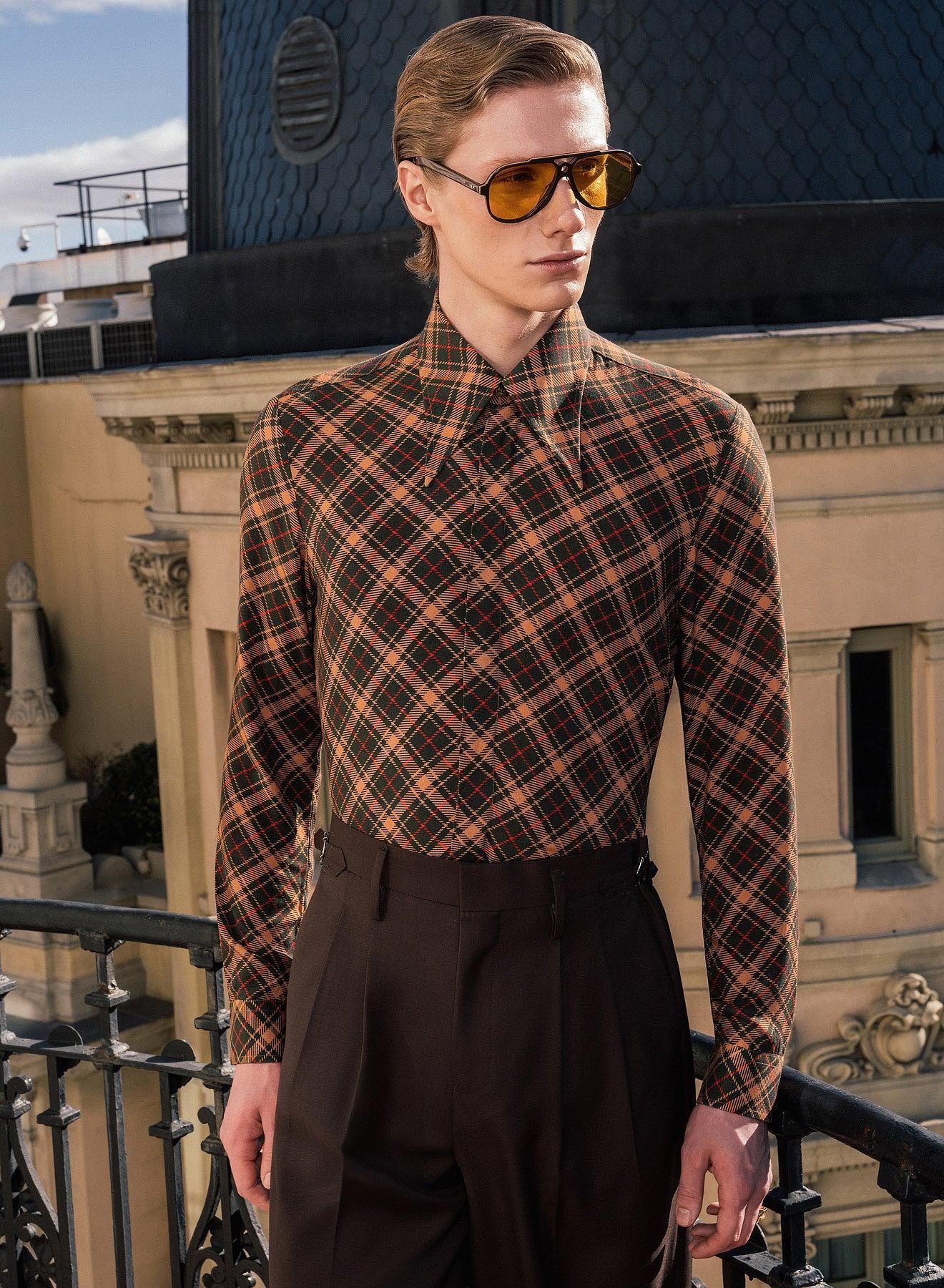 Brown & Black Tartan Viscose Shirt - Image 2