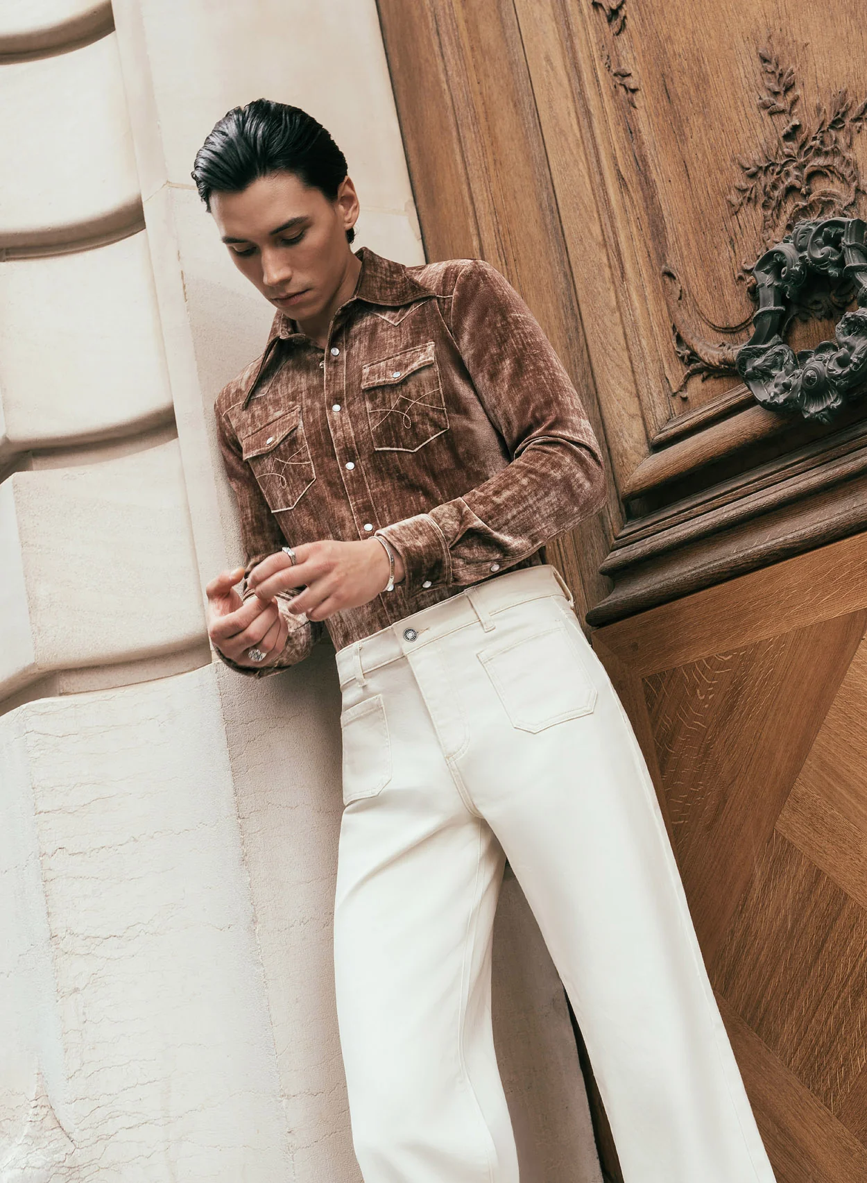 Brown Velvet 70s Western Dagger Collar Shirt - Image 4