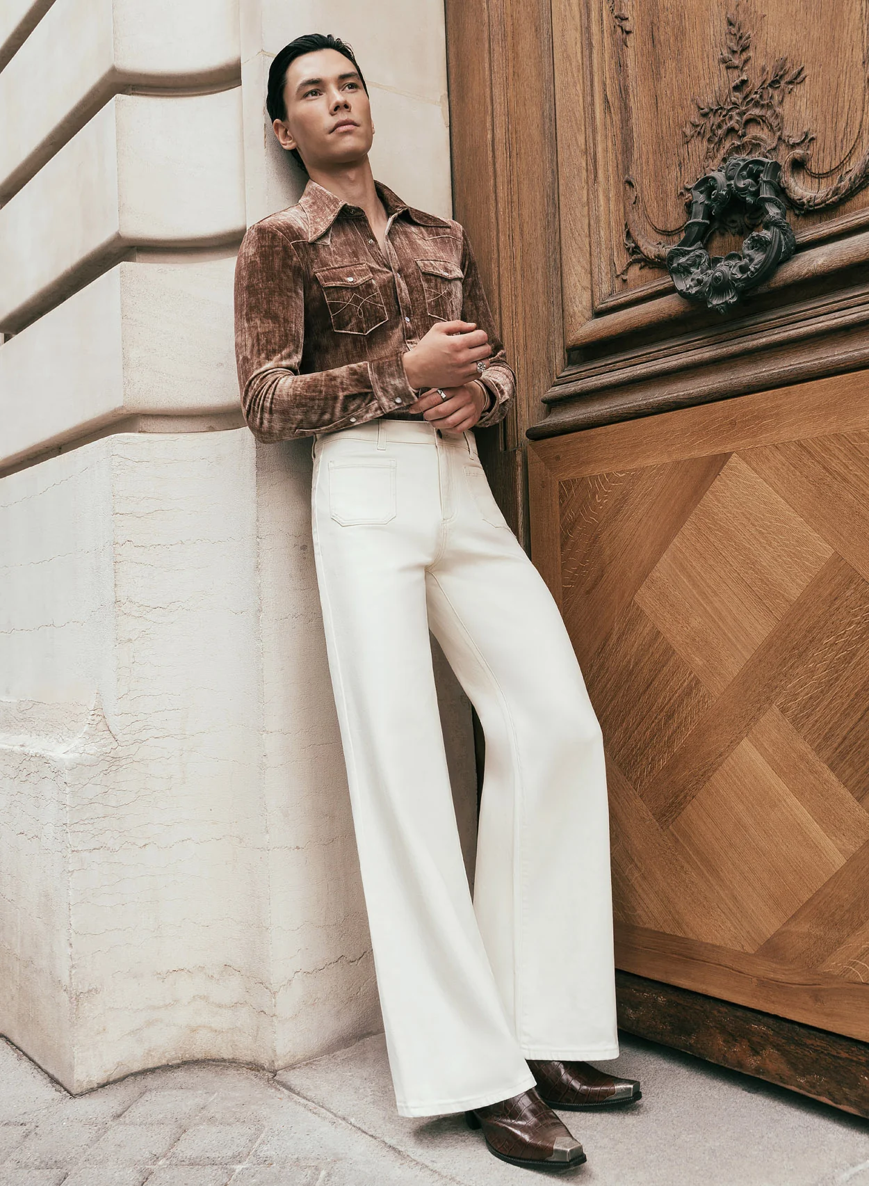 Brown Velvet 70s Western Dagger Collar Shirt - Image 5
