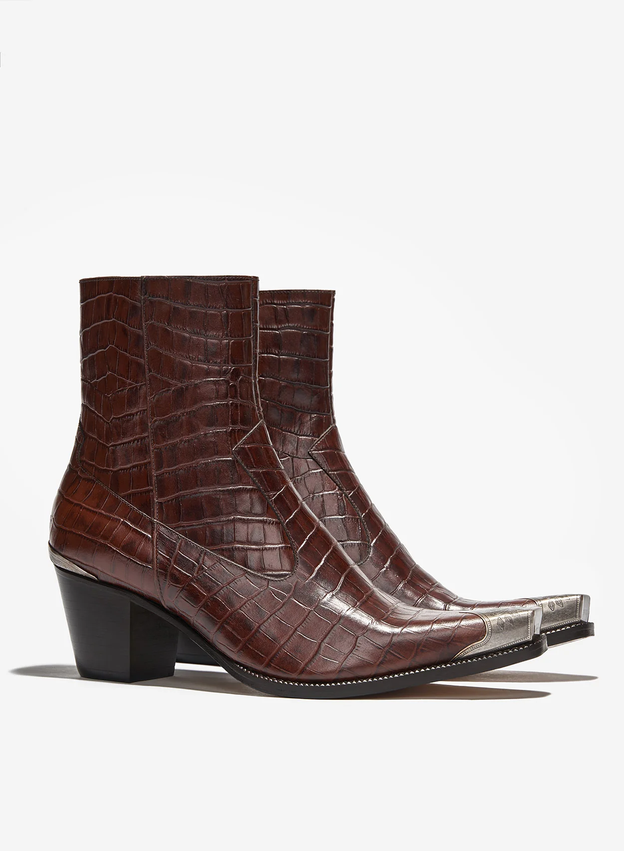 Brown Western Croc Effect Metal Toe 60mm Boot - Image 2