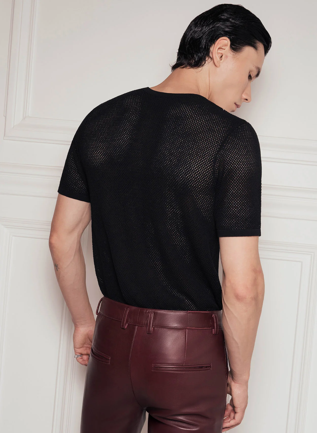 Burgundy Leather Pin Belt Flared Trousers - Image 3