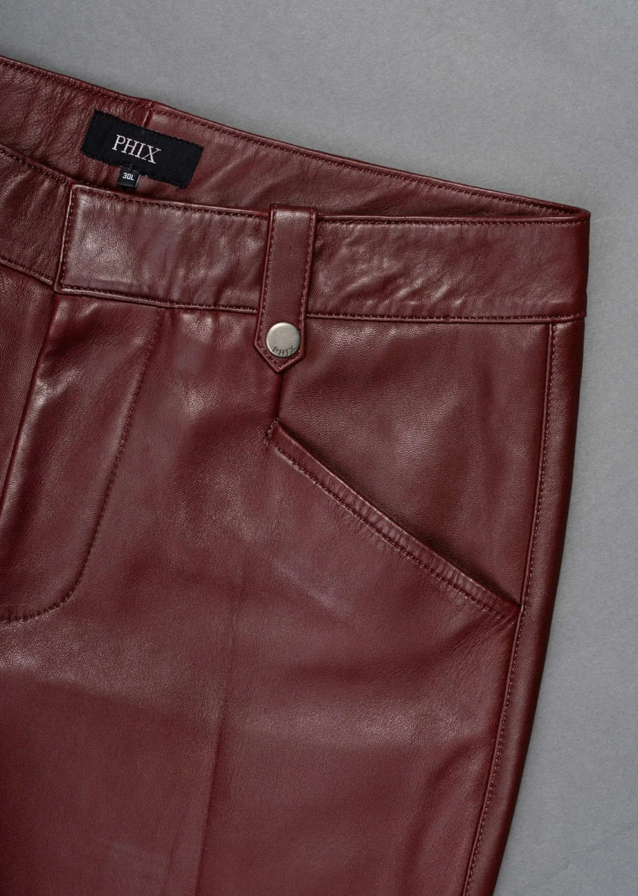 Burgundy Leather Pin Belt Flared Trousers - Image 7