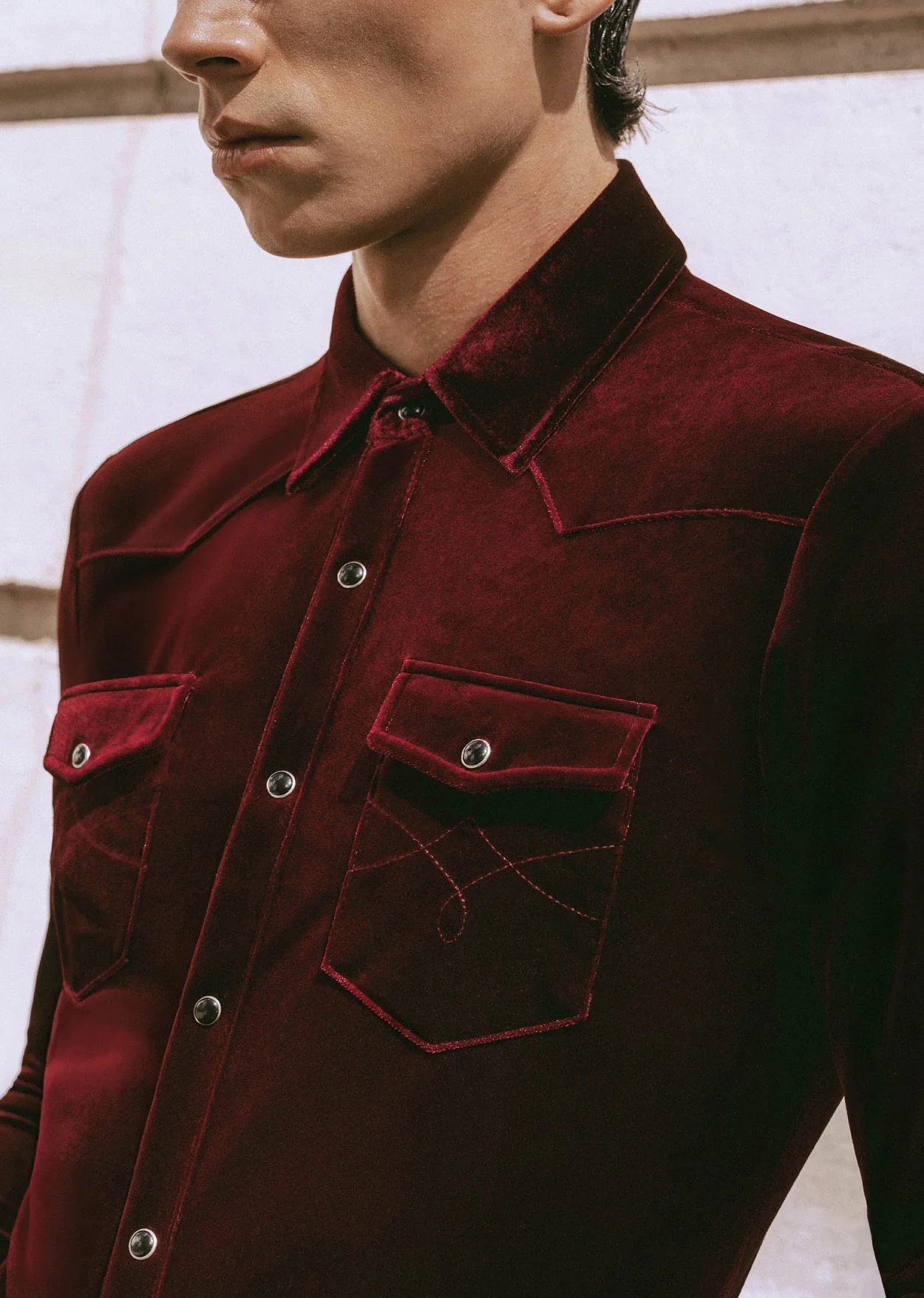 Burgundy Velvet 70's Western Shirt - Image 4