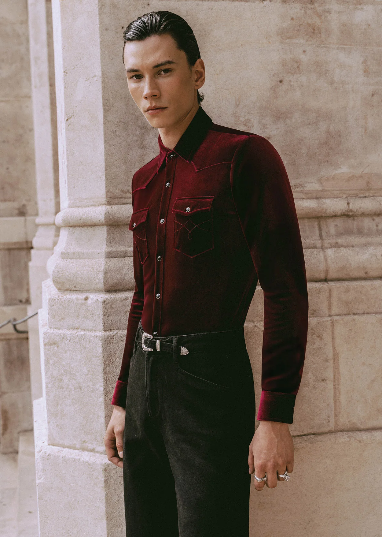 Burgundy Velvet 70's Western Shirt - Image 5