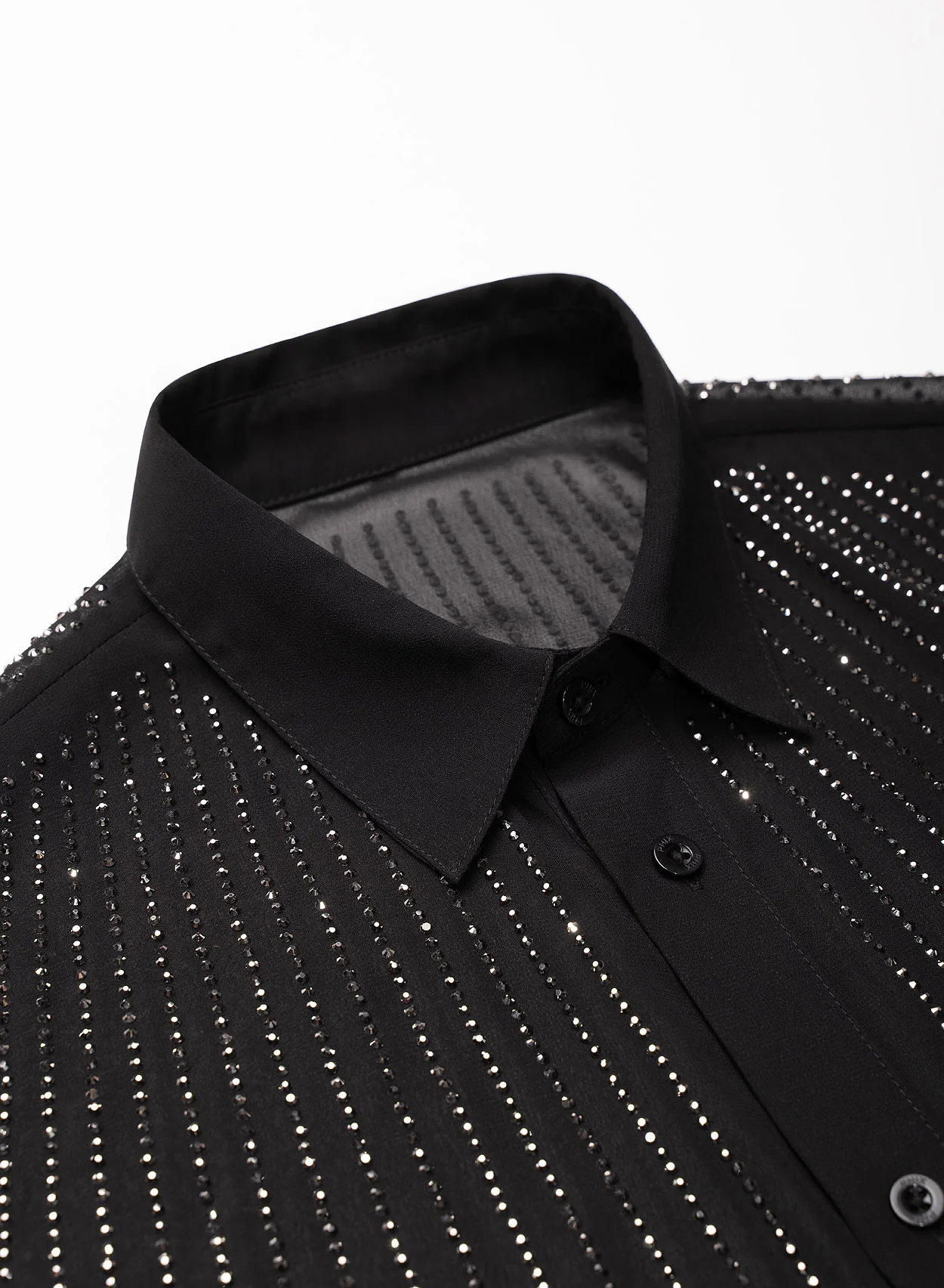 Black Chiffon Sequin Button Down Shirt - Image 3