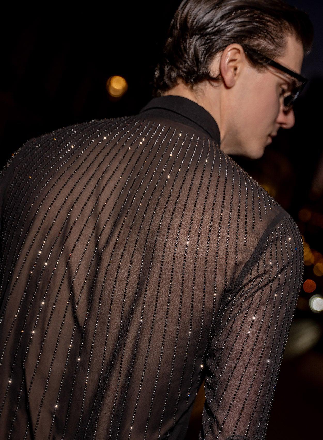 Black Chiffon Sequin Button Down Shirt - Image 7