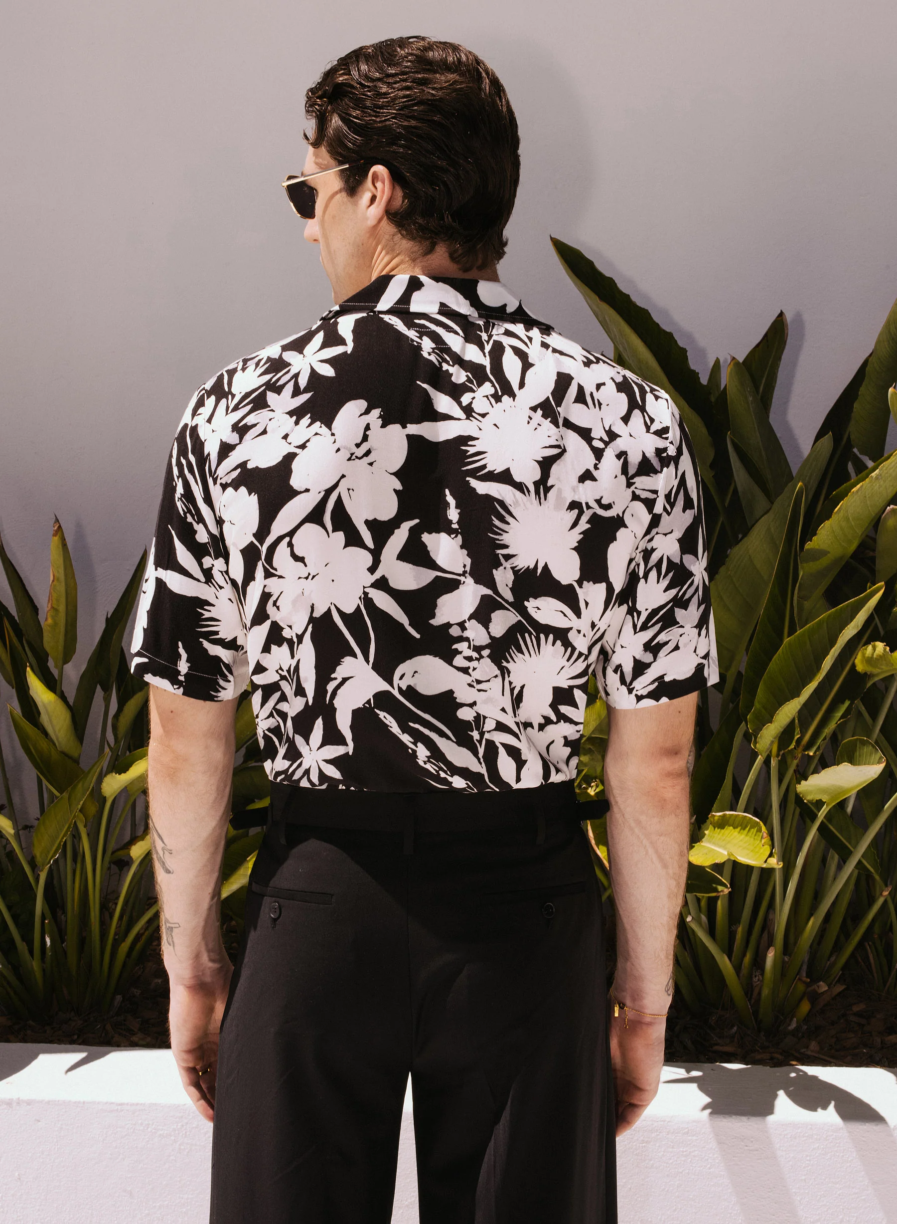 Black Floral Short Sleeve Cuban Collar Viscose Shirt - Image 5