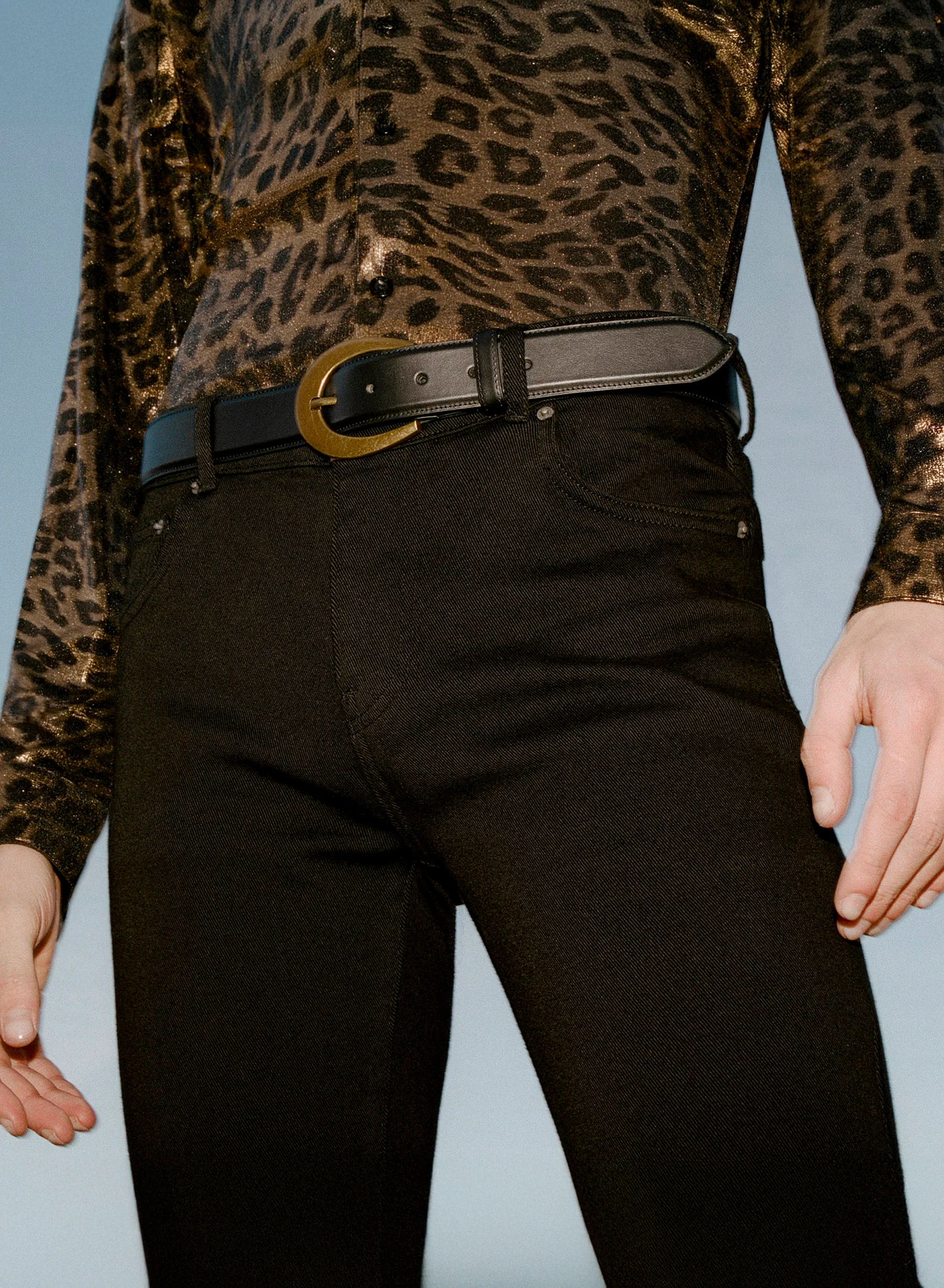 Crescent Antique Gold Buckle Leather Belt - Image 5